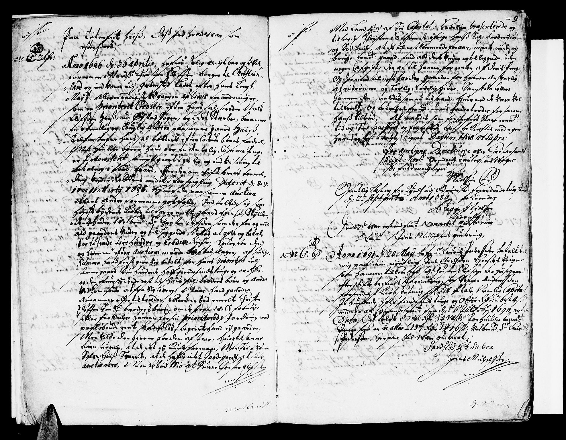 Nedenes sorenskriveri før 1824, SAK/1221-0007/F/Fa/L0007: Tingbok med register nr 4, 1692-1696, p. 8b-9a