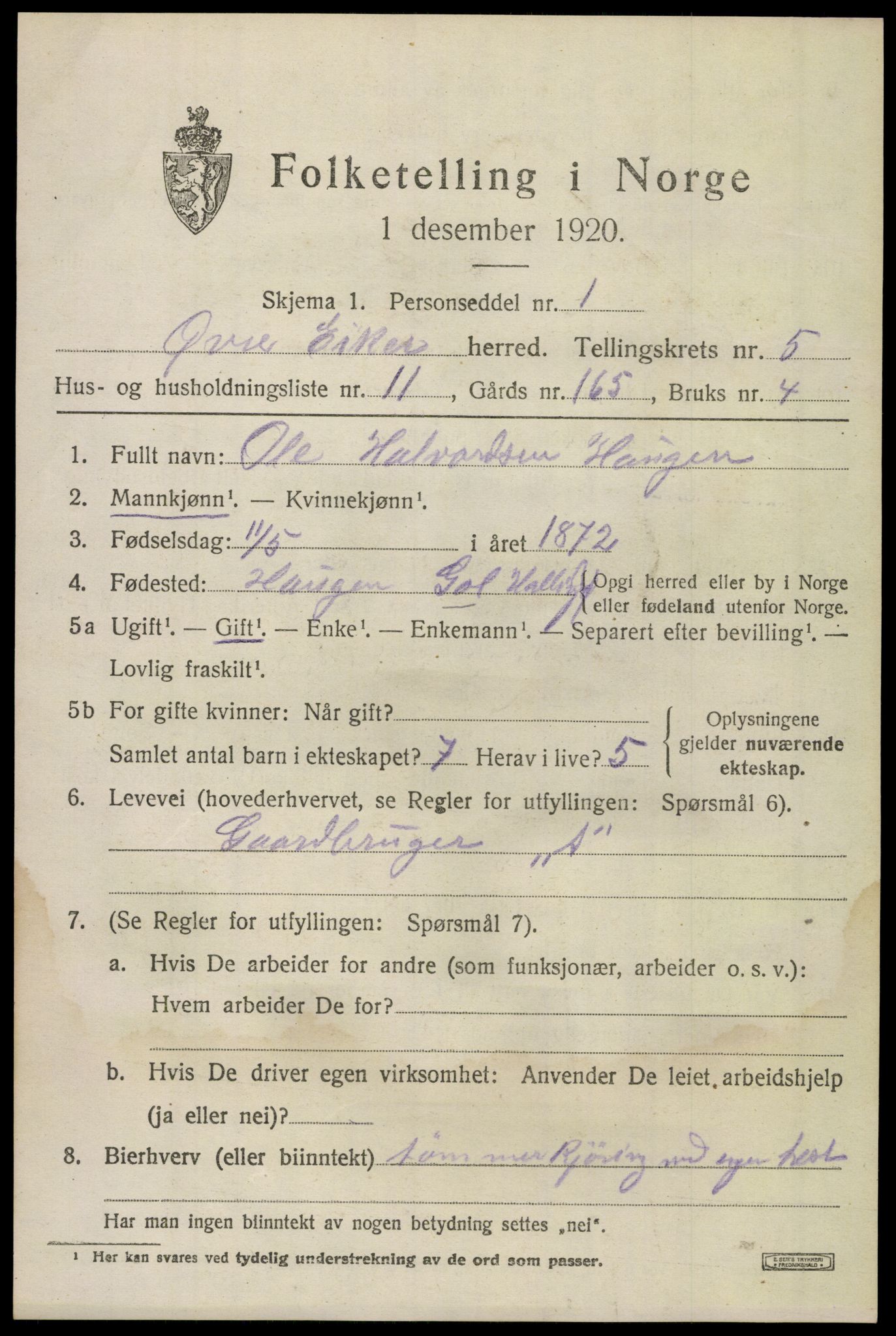 SAKO, 1920 census for Øvre Eiker, 1920, p. 12134