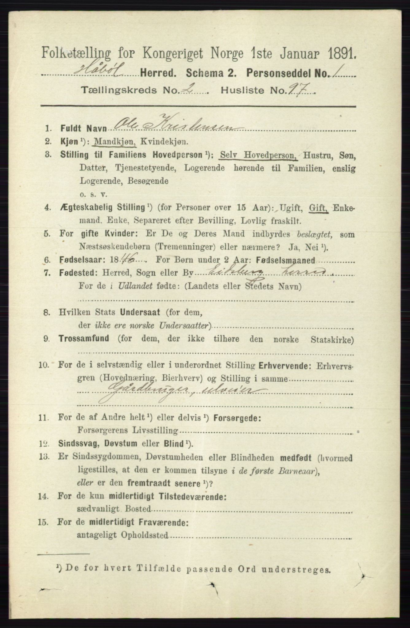 RA, 1891 census for 0138 Hobøl, 1891, p. 1582