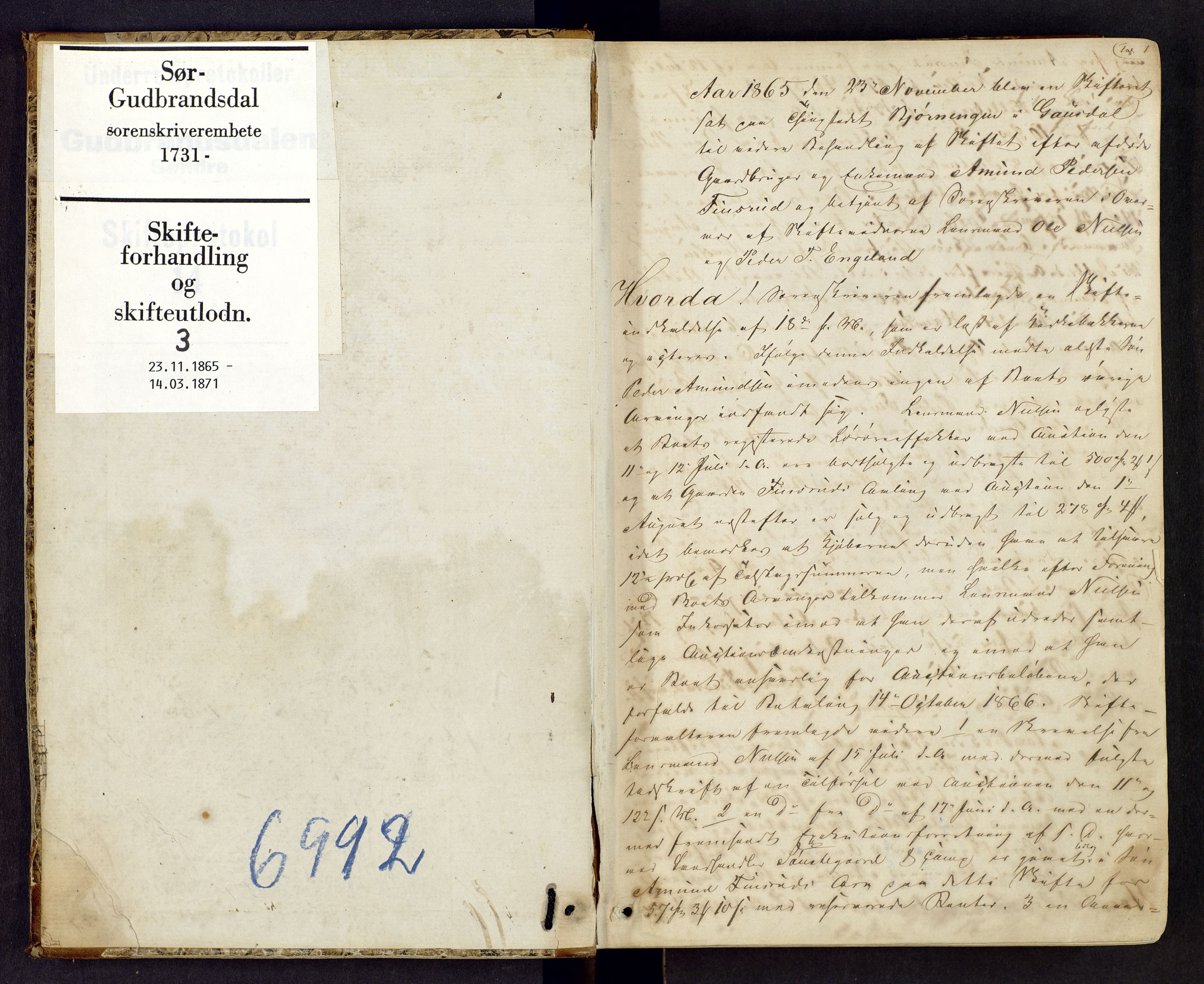 Sør-Gudbrandsdal tingrett, AV/SAH-TING-004/J/Ja/Jac/L0003: Skifteforhandlings- og skifteutlodningsprotokoll, 1865-1871, p. 0b-1a