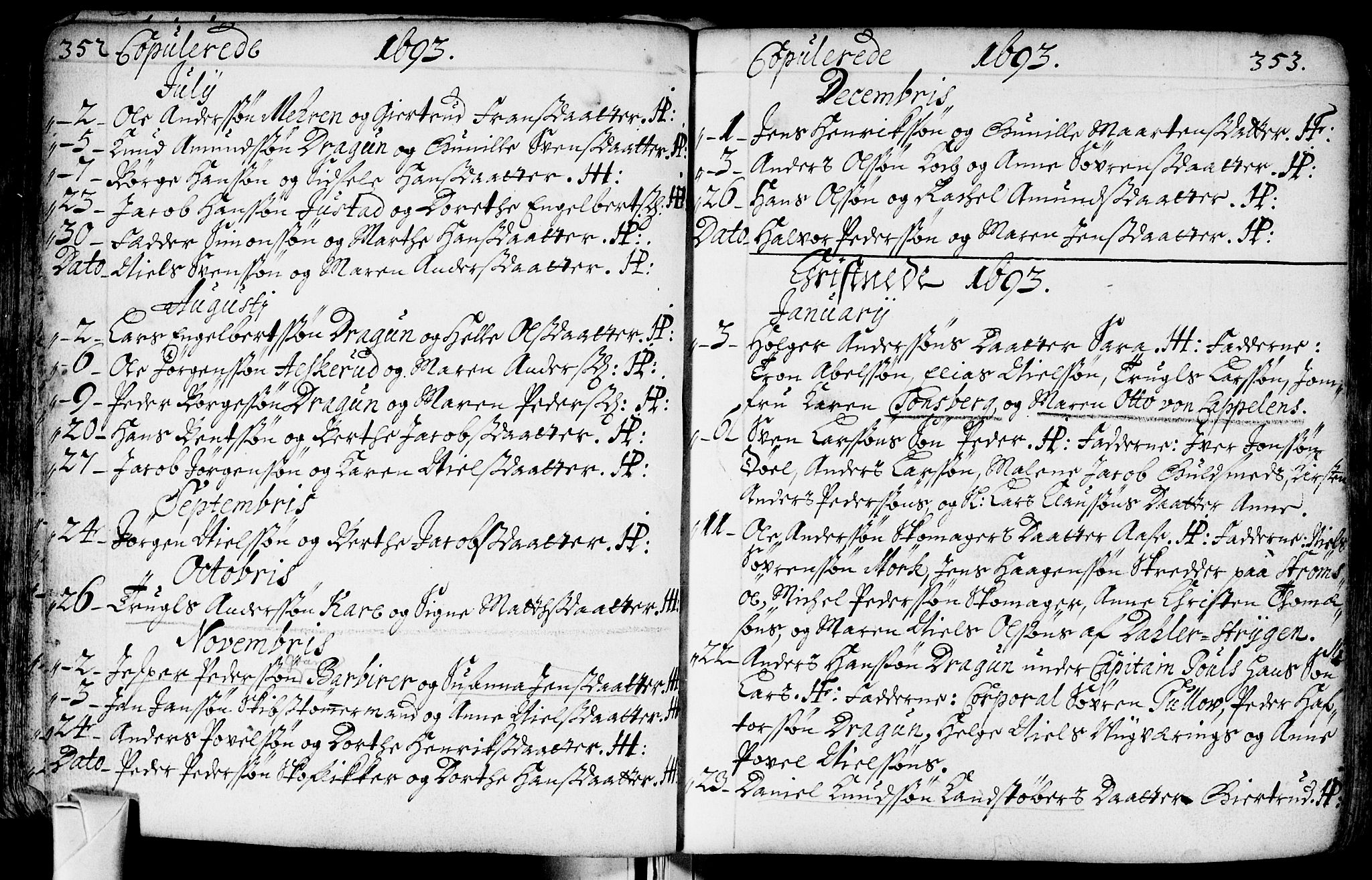 Bragernes kirkebøker, SAKO/A-6/F/Fa/L0002: Parish register (official) no. I 2, 1680-1705, p. 352-353