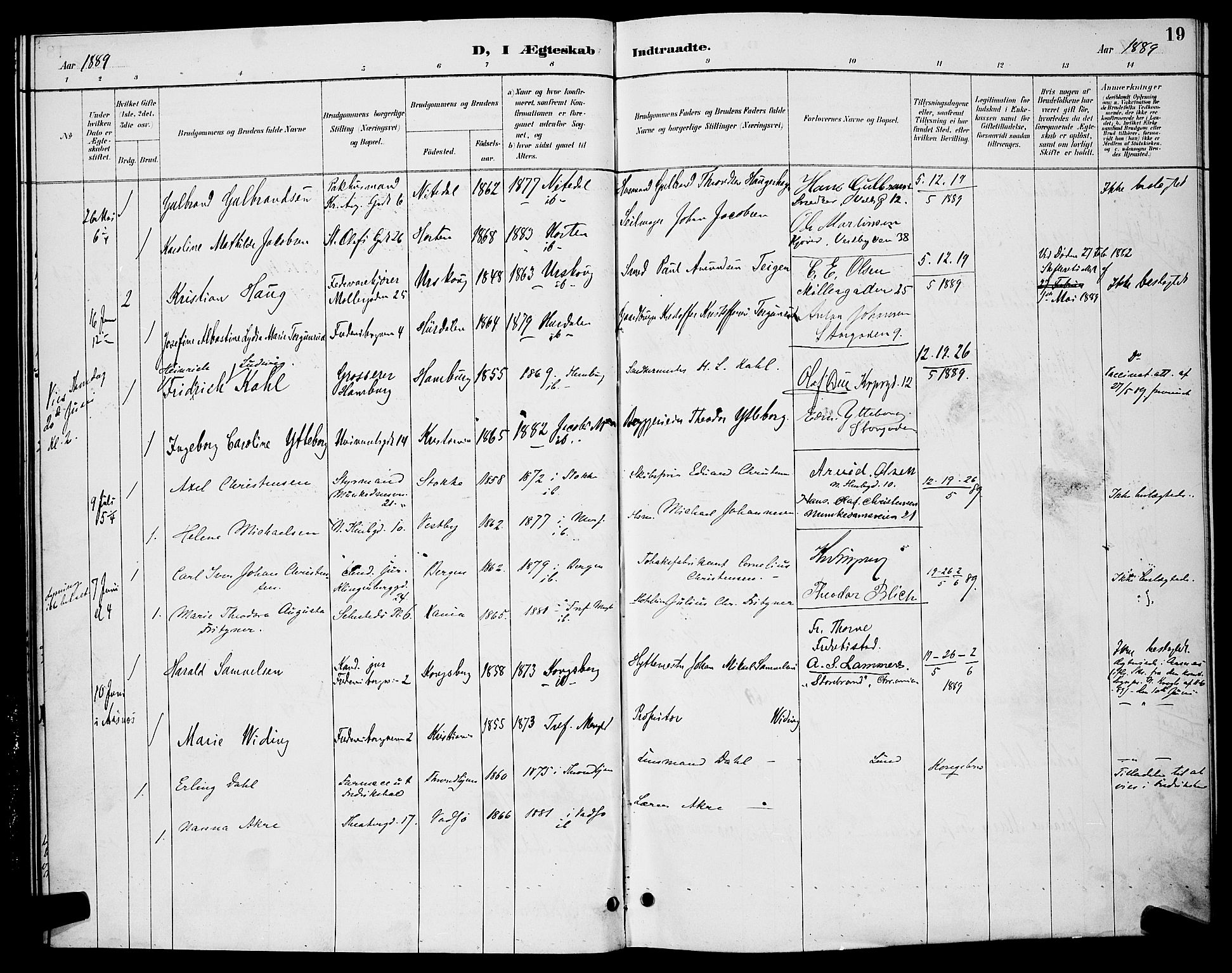 Trefoldighet prestekontor Kirkebøker, AV/SAO-A-10882/H/Ha/L0004: Banns register no. 4, 1888-1894, p. 19