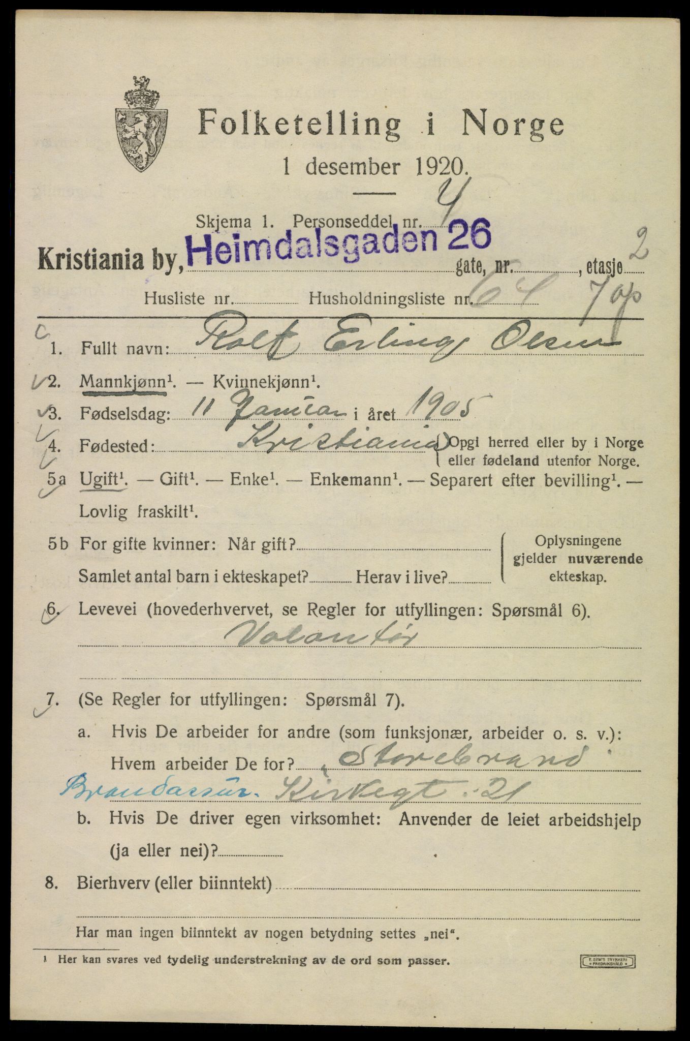 SAO, 1920 census for Kristiania, 1920, p. 279951