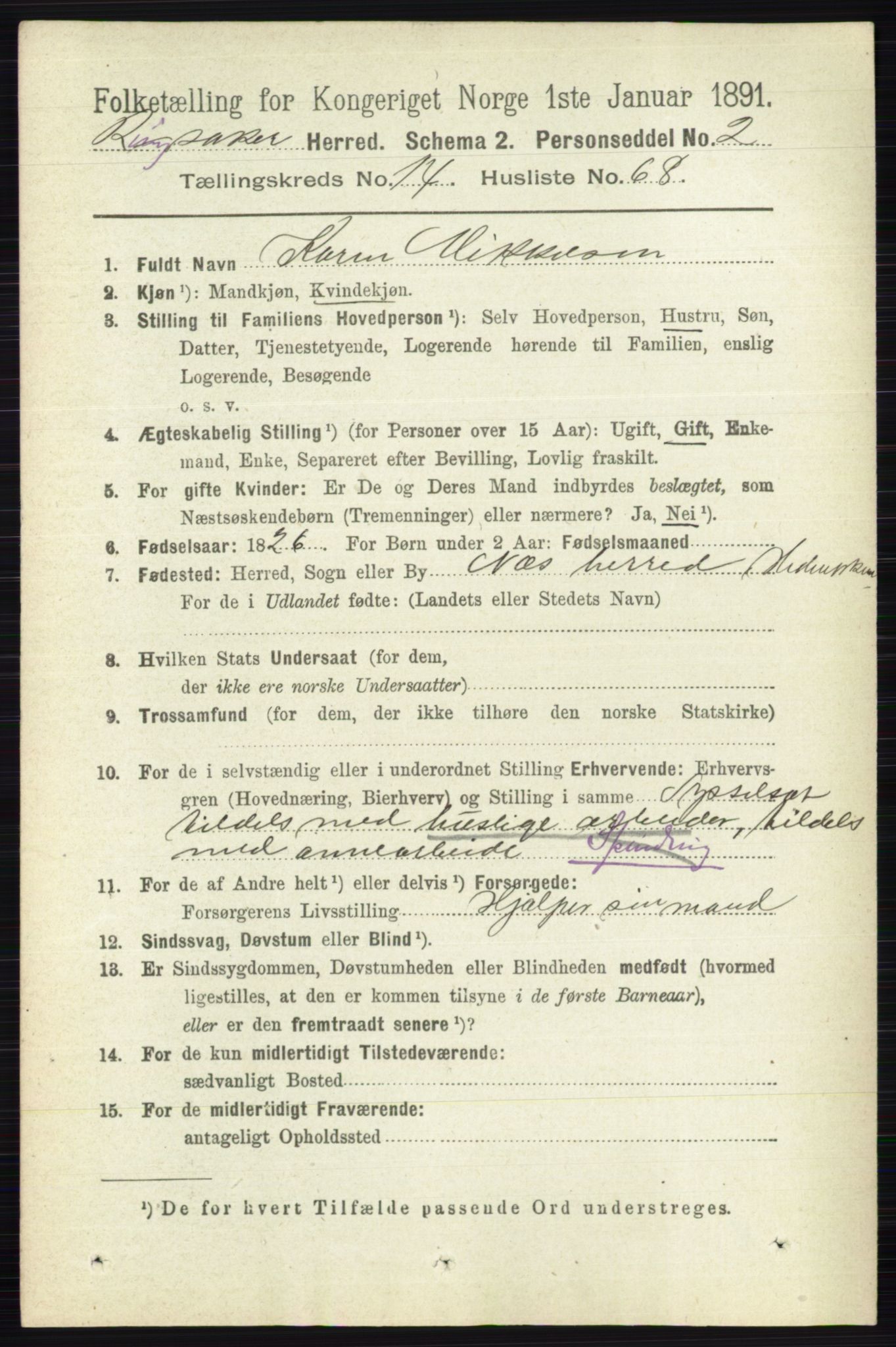 RA, 1891 census for 0412 Ringsaker, 1891, p. 8235