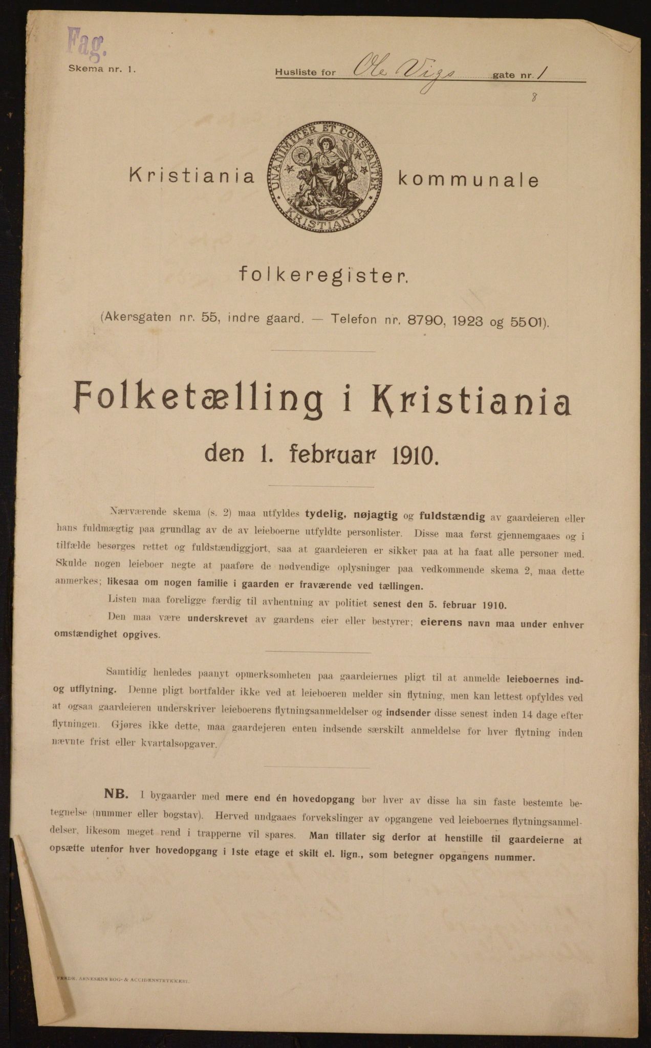 OBA, Municipal Census 1910 for Kristiania, 1910, p. 72687