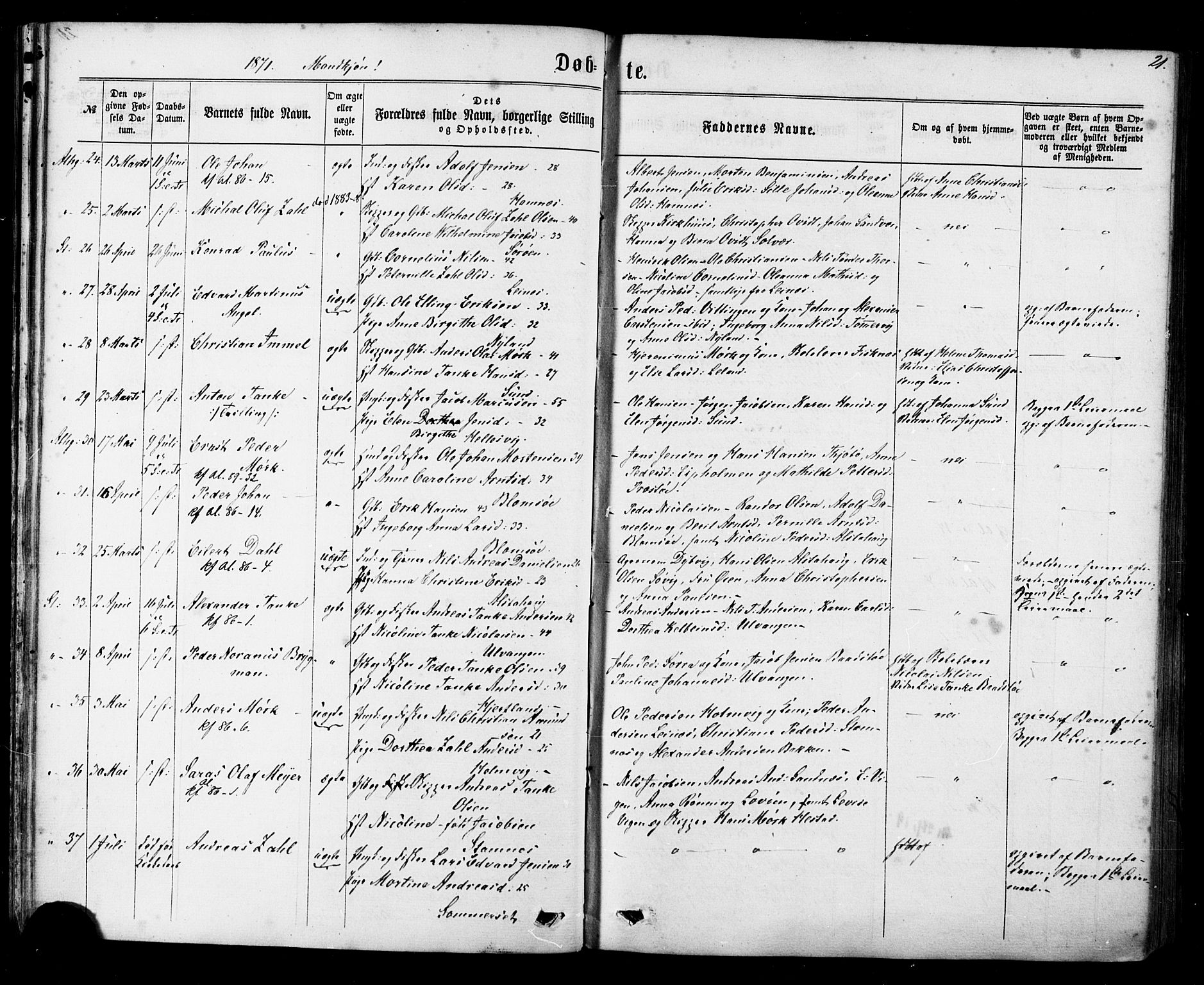 Ministerialprotokoller, klokkerbøker og fødselsregistre - Nordland, AV/SAT-A-1459/830/L0449: Parish register (official) no. 830A13, 1866-1886, p. 21