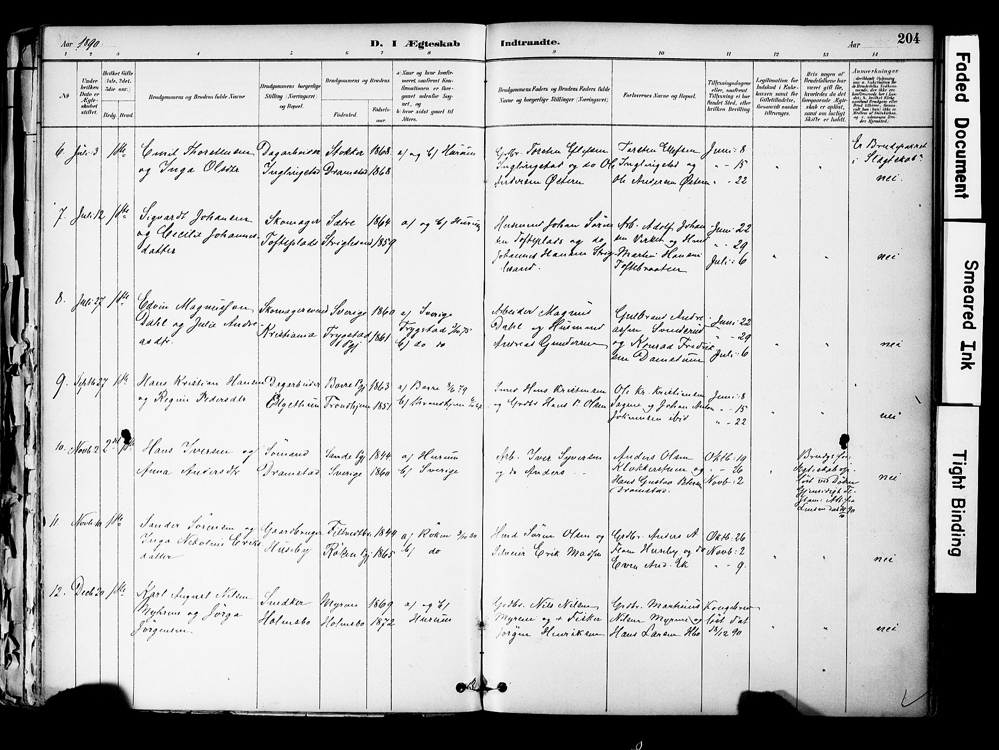 Hurum kirkebøker, SAKO/A-229/F/Fa/L0014: Parish register (official) no. 14, 1882-1895, p. 204