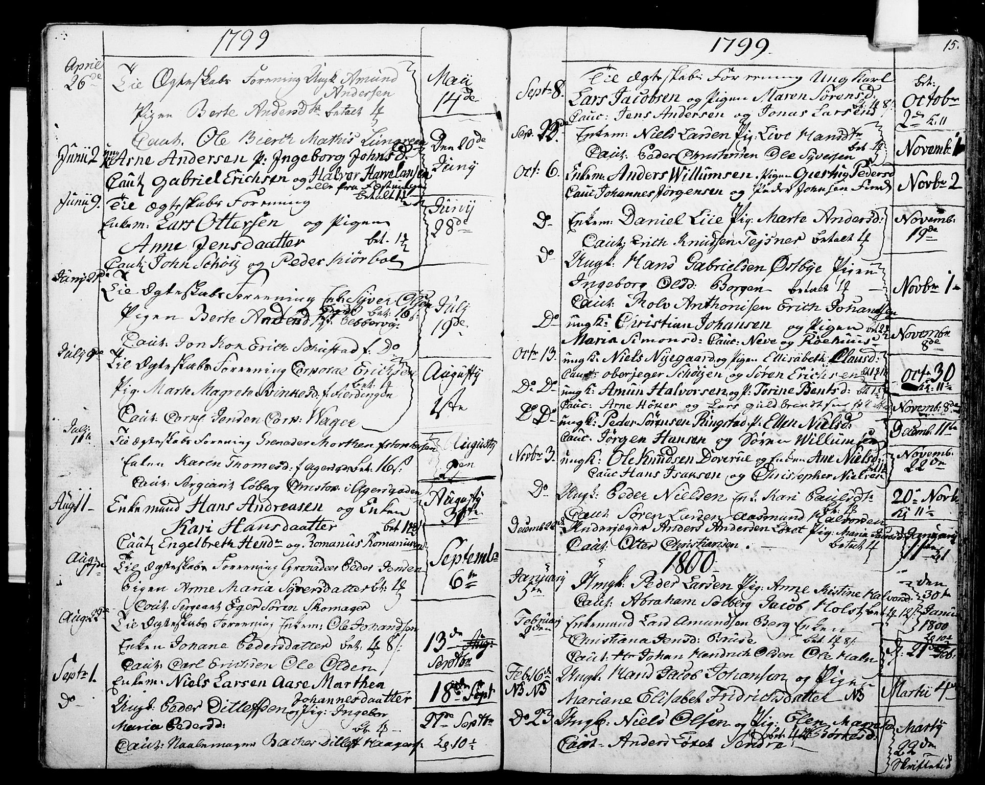 Garnisonsmenigheten Kirkebøker, SAO/A-10846/G/Ga/L0001: Parish register (copy) no. 1, 1796-1814, p. 14-15