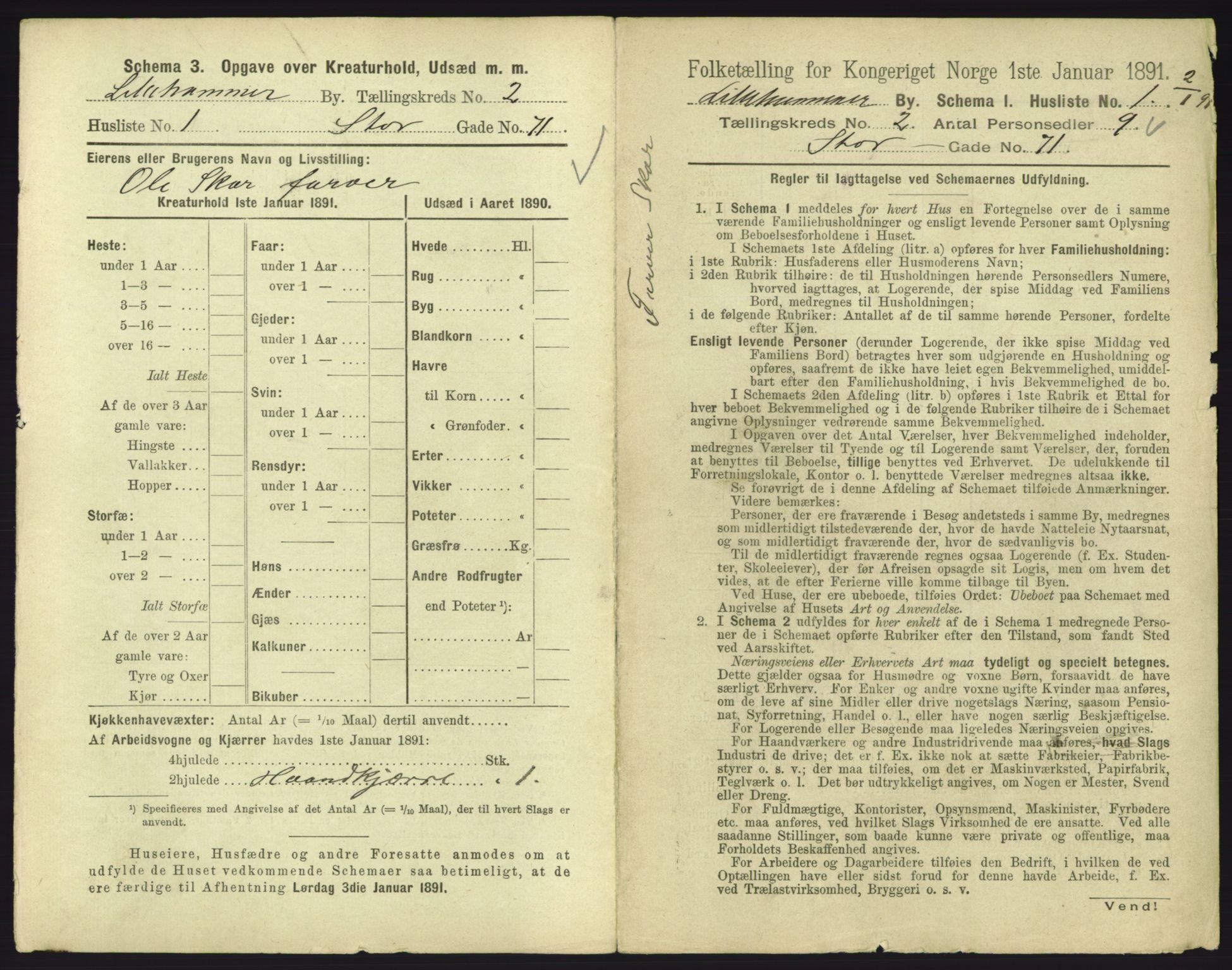 RA, 1891 census for 0501 Lillehammer, 1891, p. 211