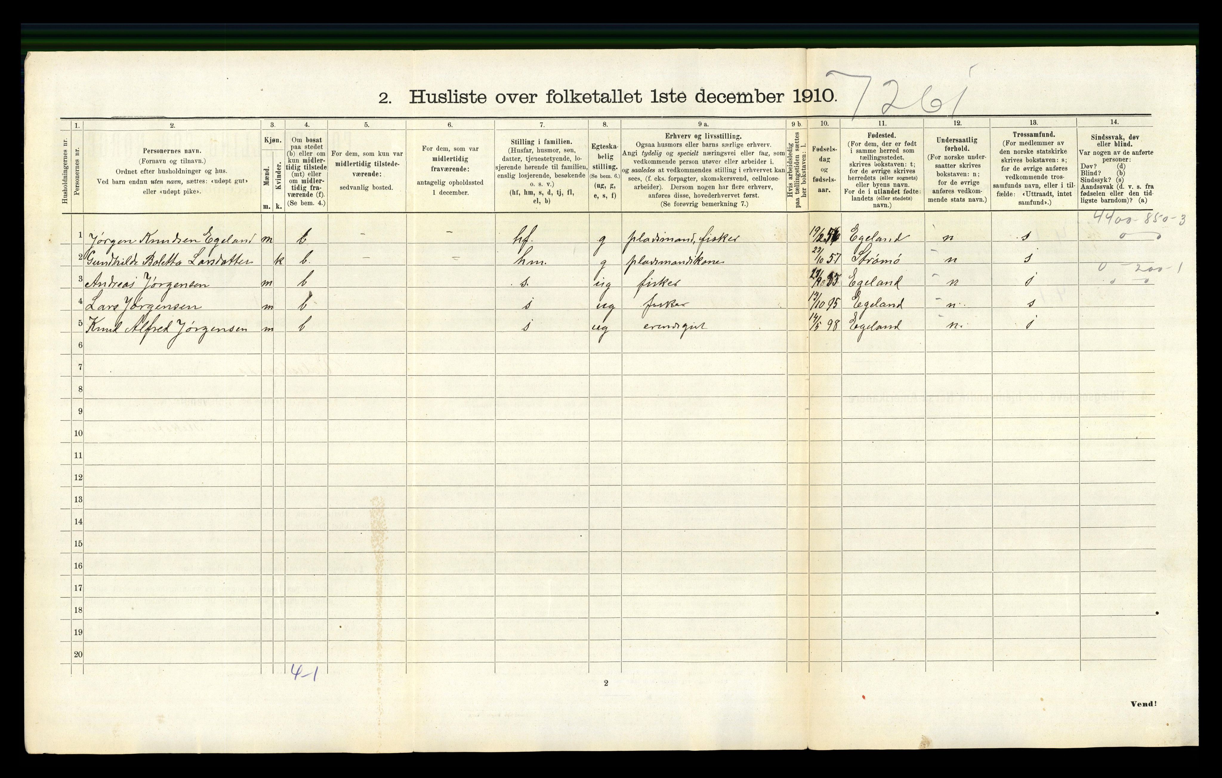 RA, 1910 census for Valestrand, 1910, p. 319