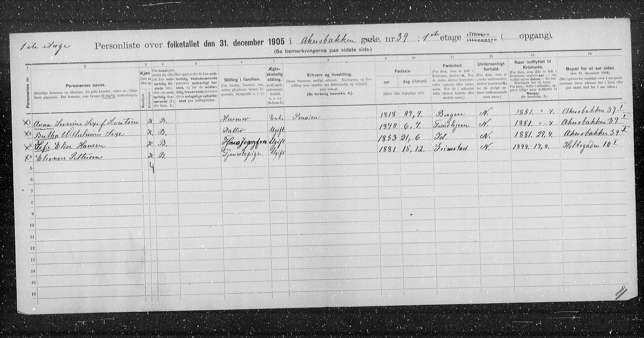 OBA, Municipal Census 1905 for Kristiania, 1905, p. 147