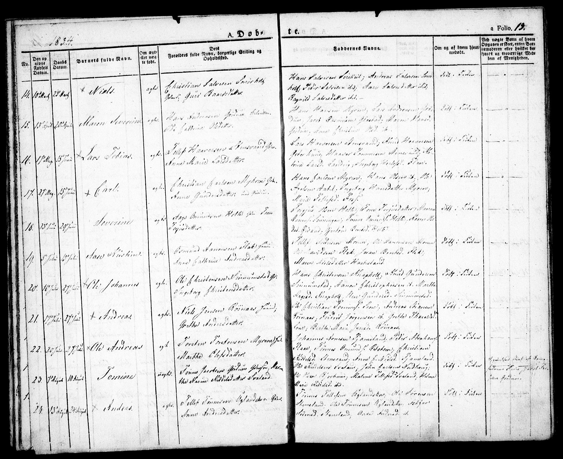 Birkenes sokneprestkontor, AV/SAK-1111-0004/F/Fa/L0001: Parish register (official) no. A 1, 1829-1849, p. 19