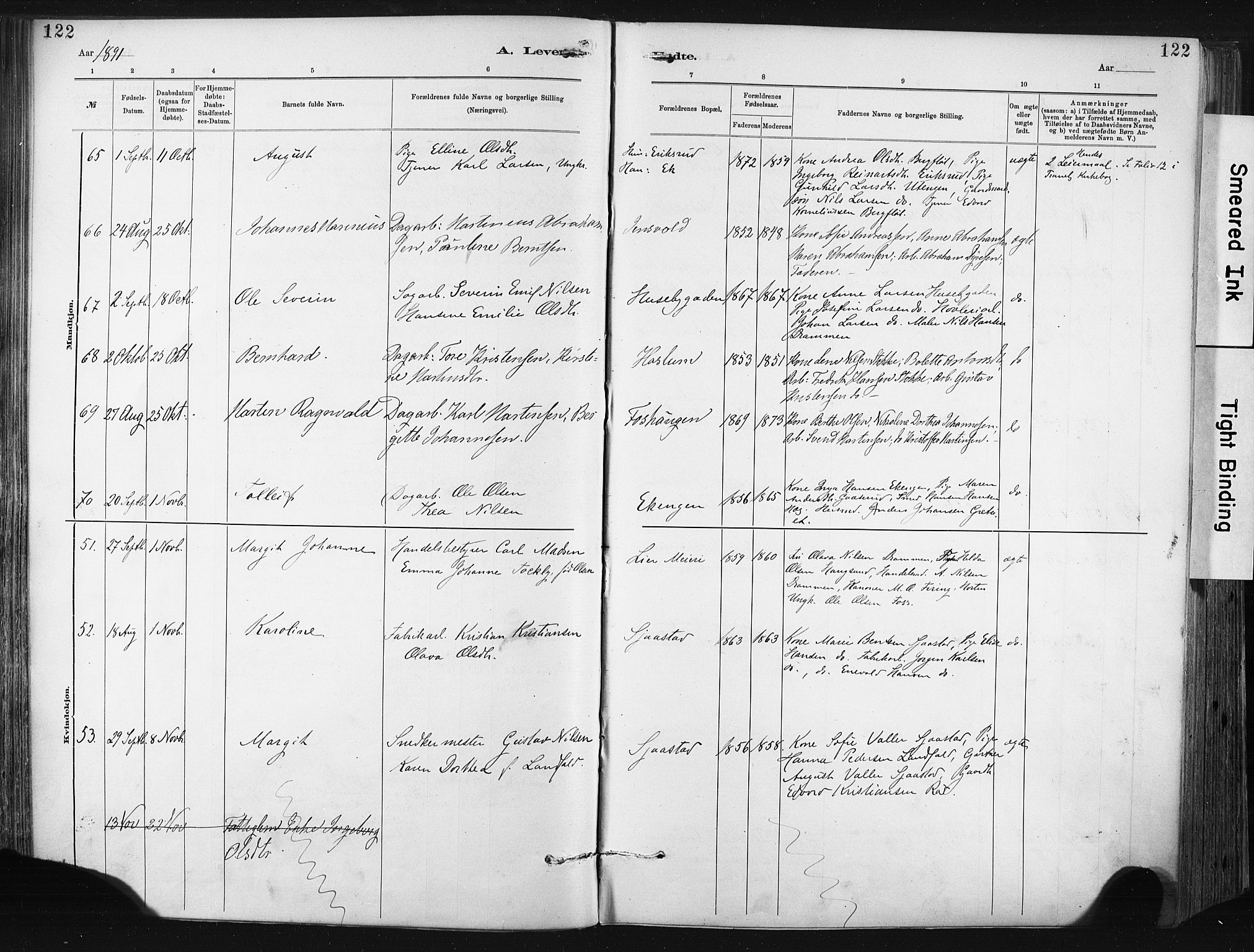 Lier kirkebøker, SAKO/A-230/F/Fa/L0015: Parish register (official) no. I 15, 1883-1894, p. 122