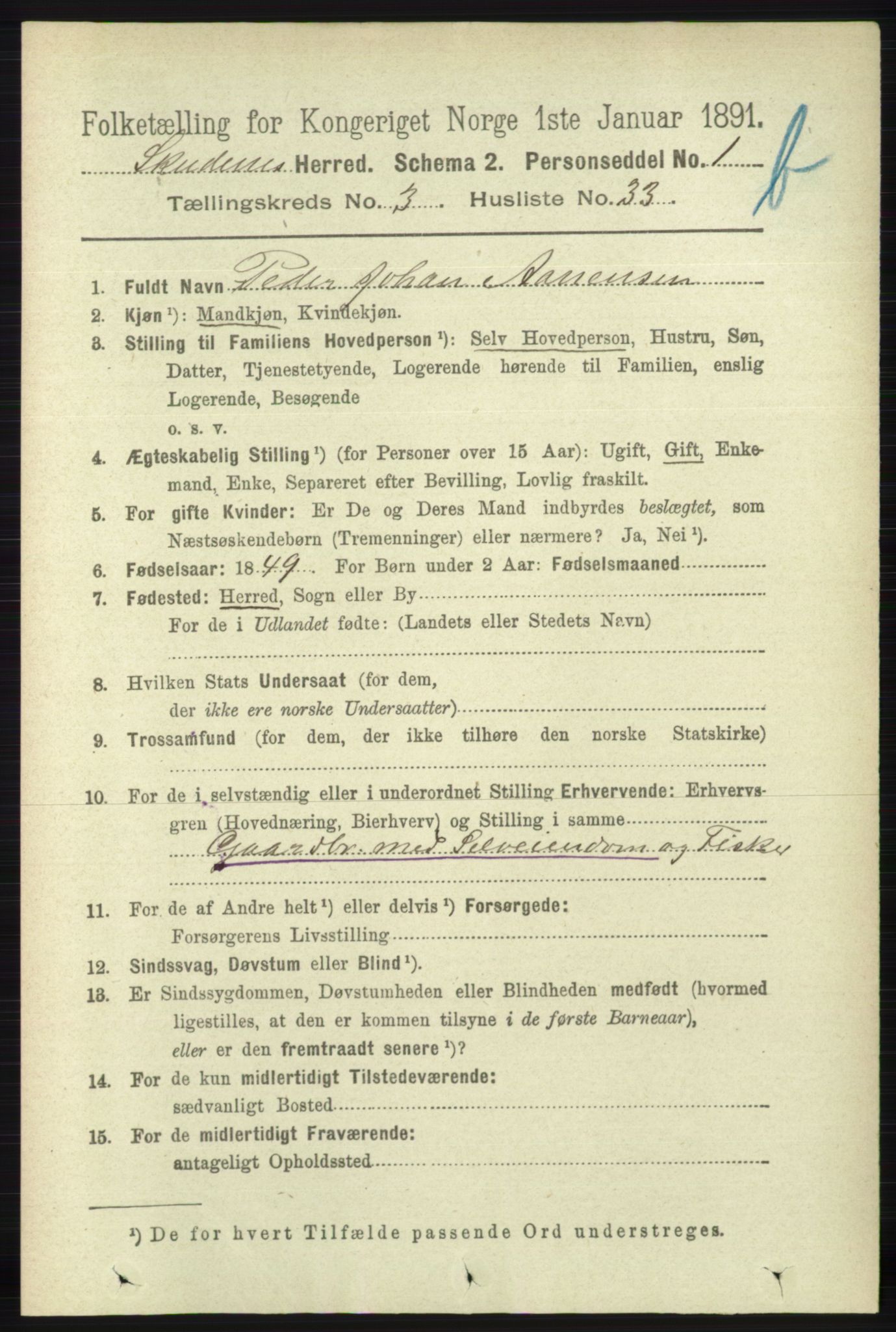 RA, 1891 census for 1150 Skudenes, 1891, p. 4171