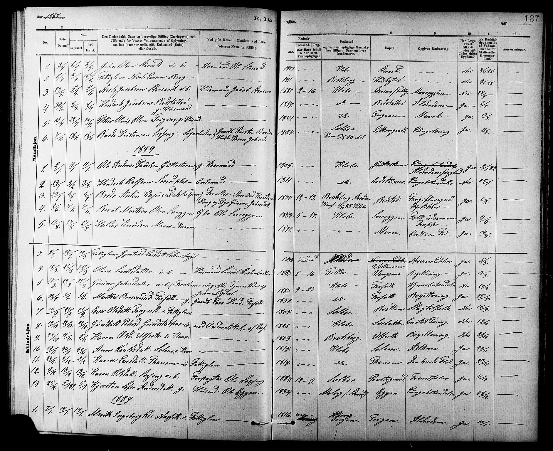 Ministerialprotokoller, klokkerbøker og fødselsregistre - Sør-Trøndelag, SAT/A-1456/618/L0452: Parish register (copy) no. 618C03, 1884-1906, p. 137