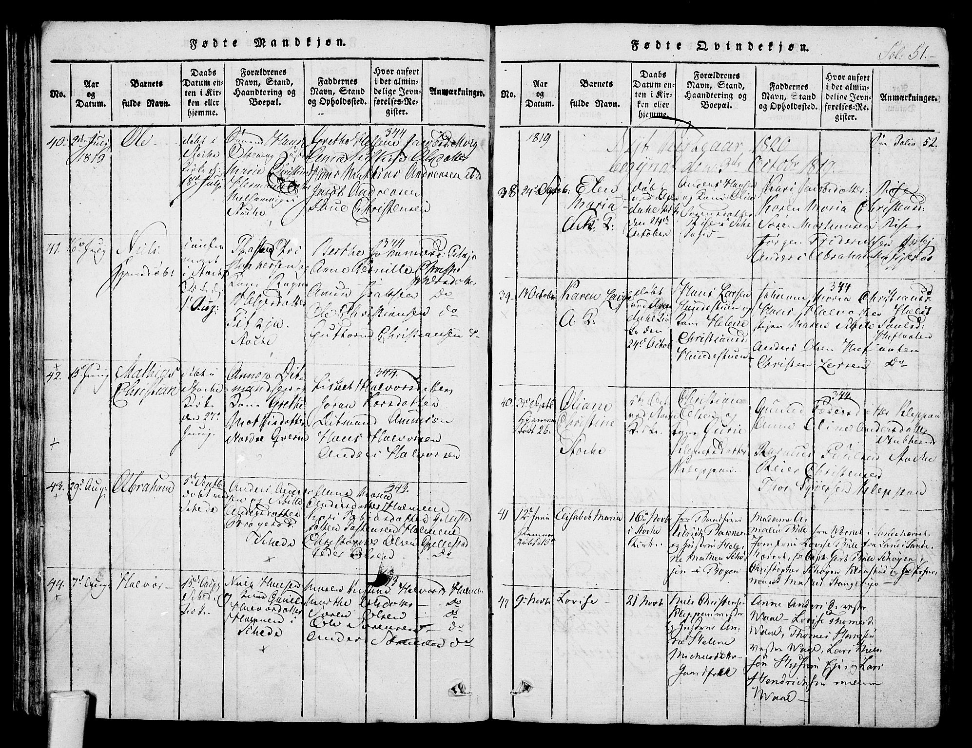 Stokke kirkebøker, AV/SAKO-A-320/F/Fa/L0005: Parish register (official) no. I 5, 1815-1826, p. 51