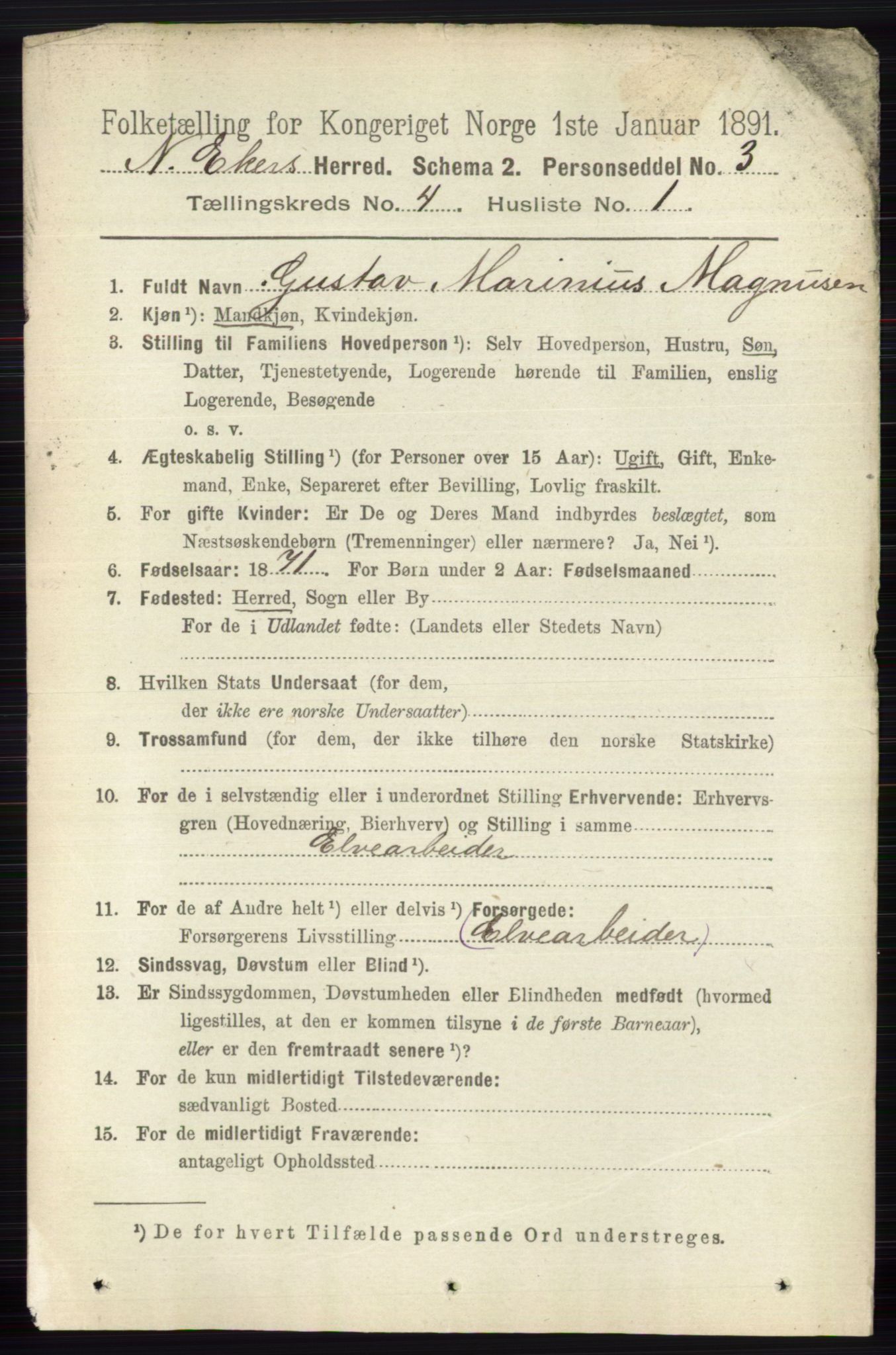 RA, 1891 census for 0625 Nedre Eiker, 1891, p. 1944