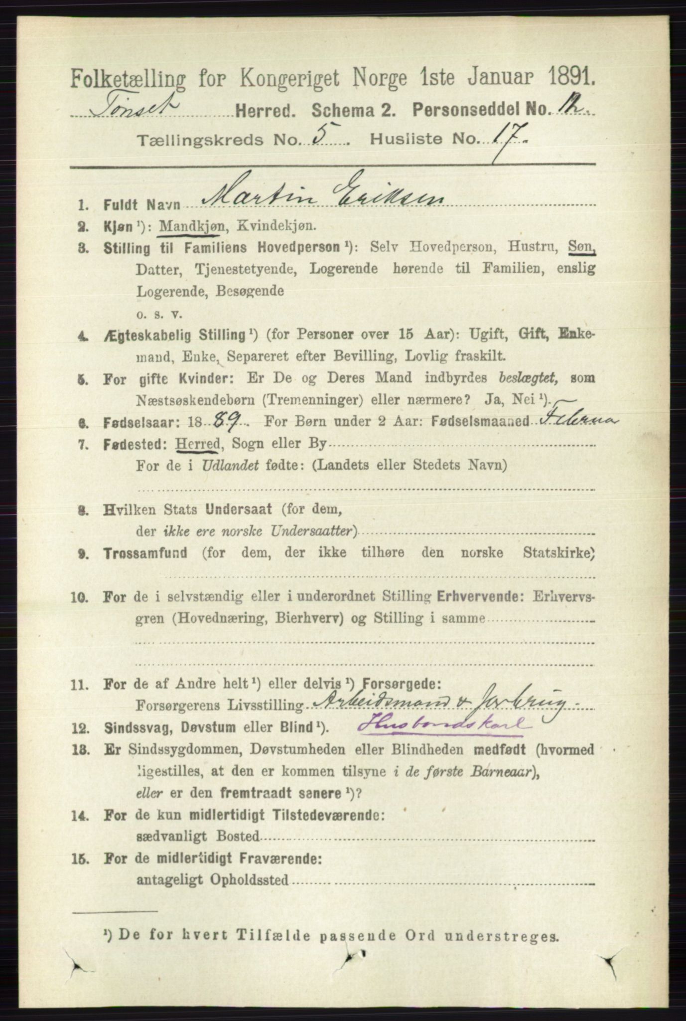 RA, 1891 census for 0437 Tynset, 1891, p. 1181