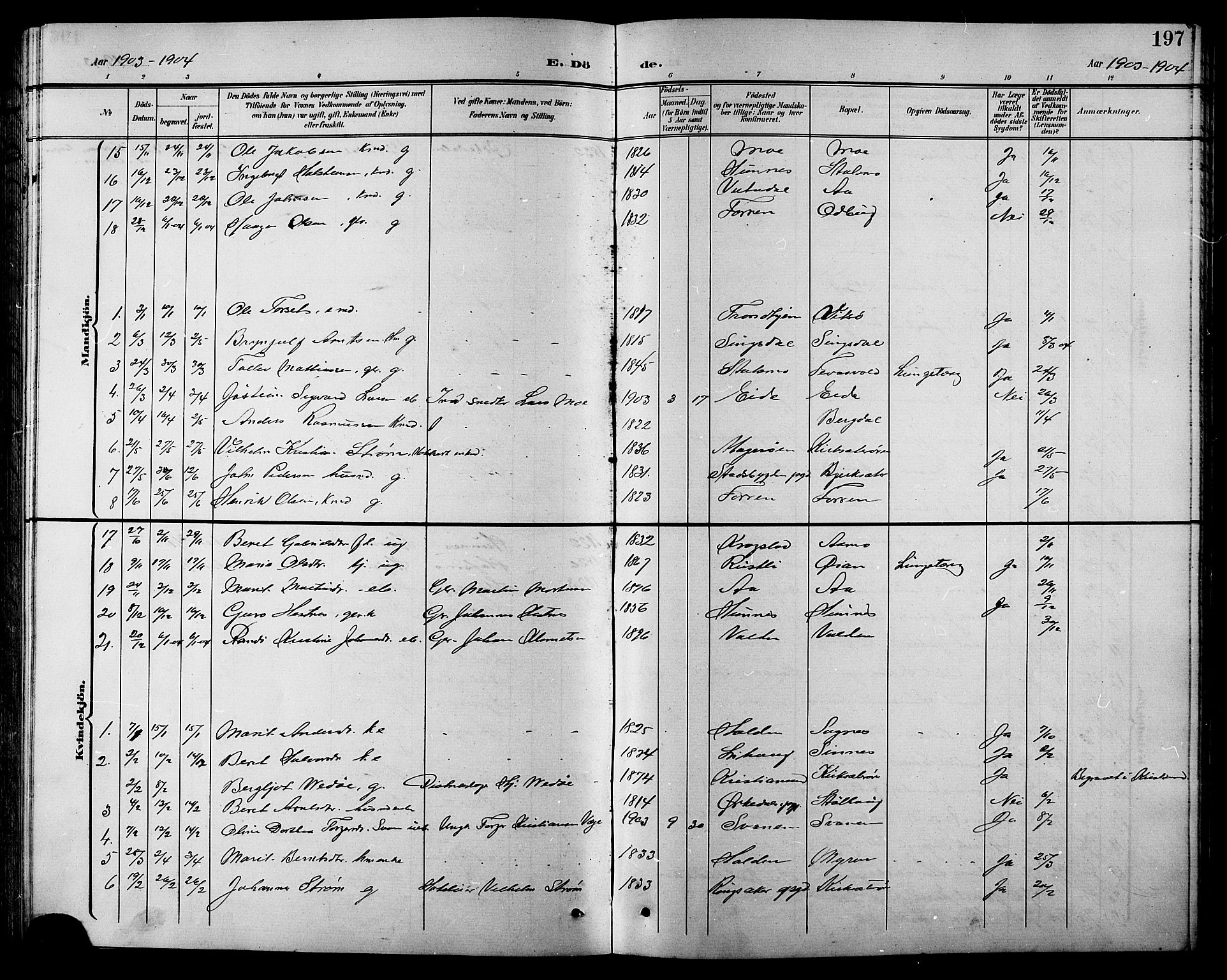 Ministerialprotokoller, klokkerbøker og fødselsregistre - Sør-Trøndelag, SAT/A-1456/630/L0505: Parish register (copy) no. 630C03, 1899-1914, p. 197