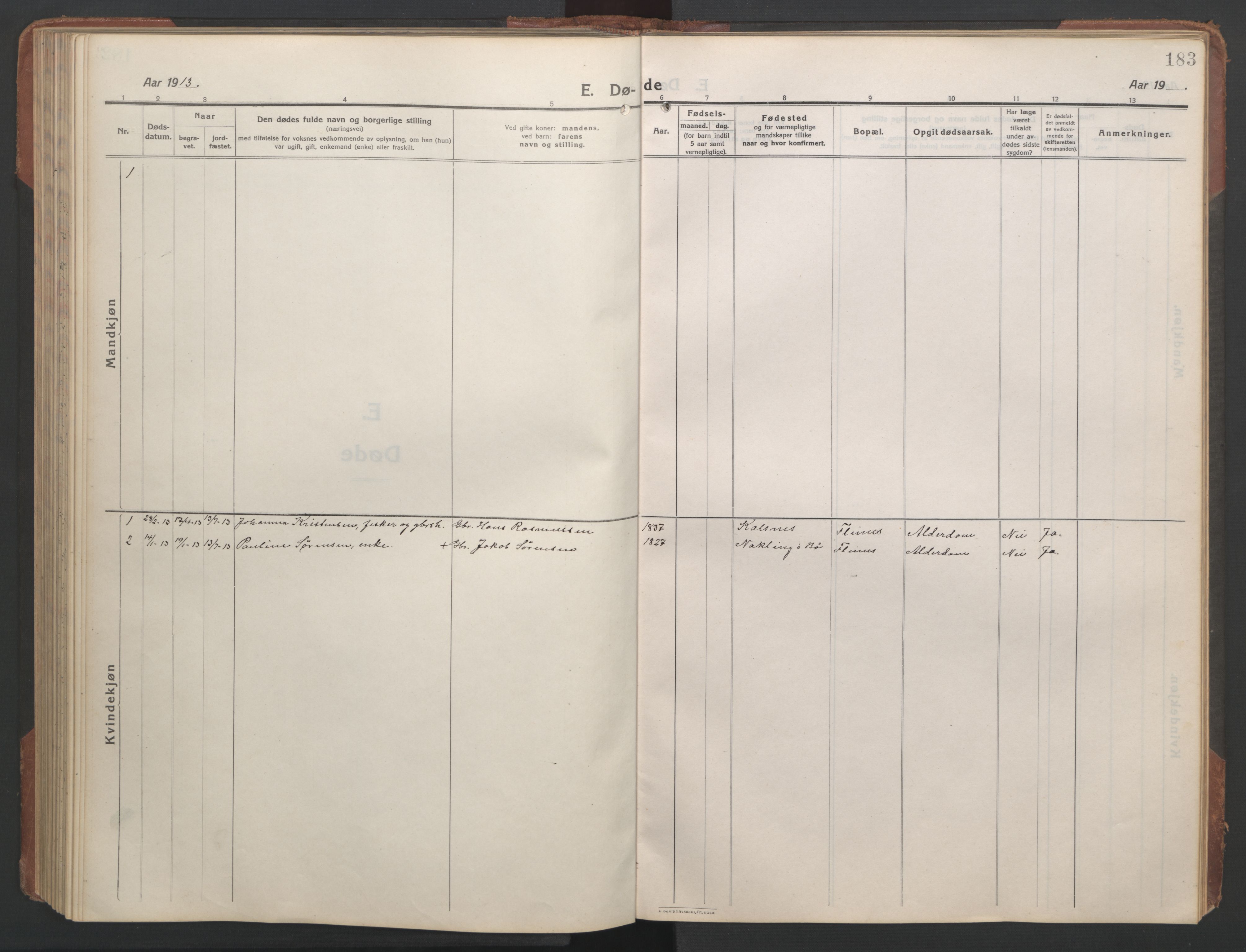 Ministerialprotokoller, klokkerbøker og fødselsregistre - Nordland, SAT/A-1459/890/L1291: Parish register (copy) no. 890C02, 1913-1954, p. 183