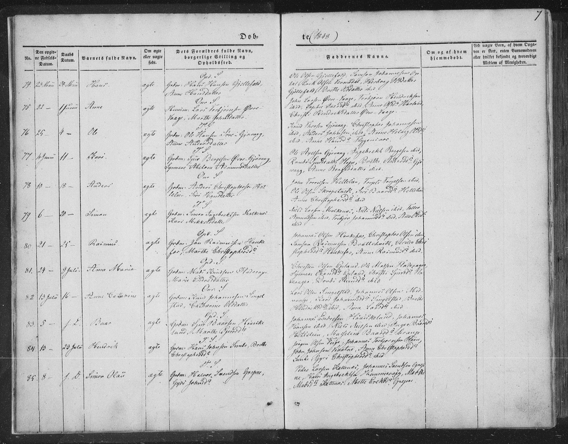 Tysnes sokneprestembete, SAB/A-78601/H/Haa: Parish register (official) no. A 10, 1848-1859, p. 7