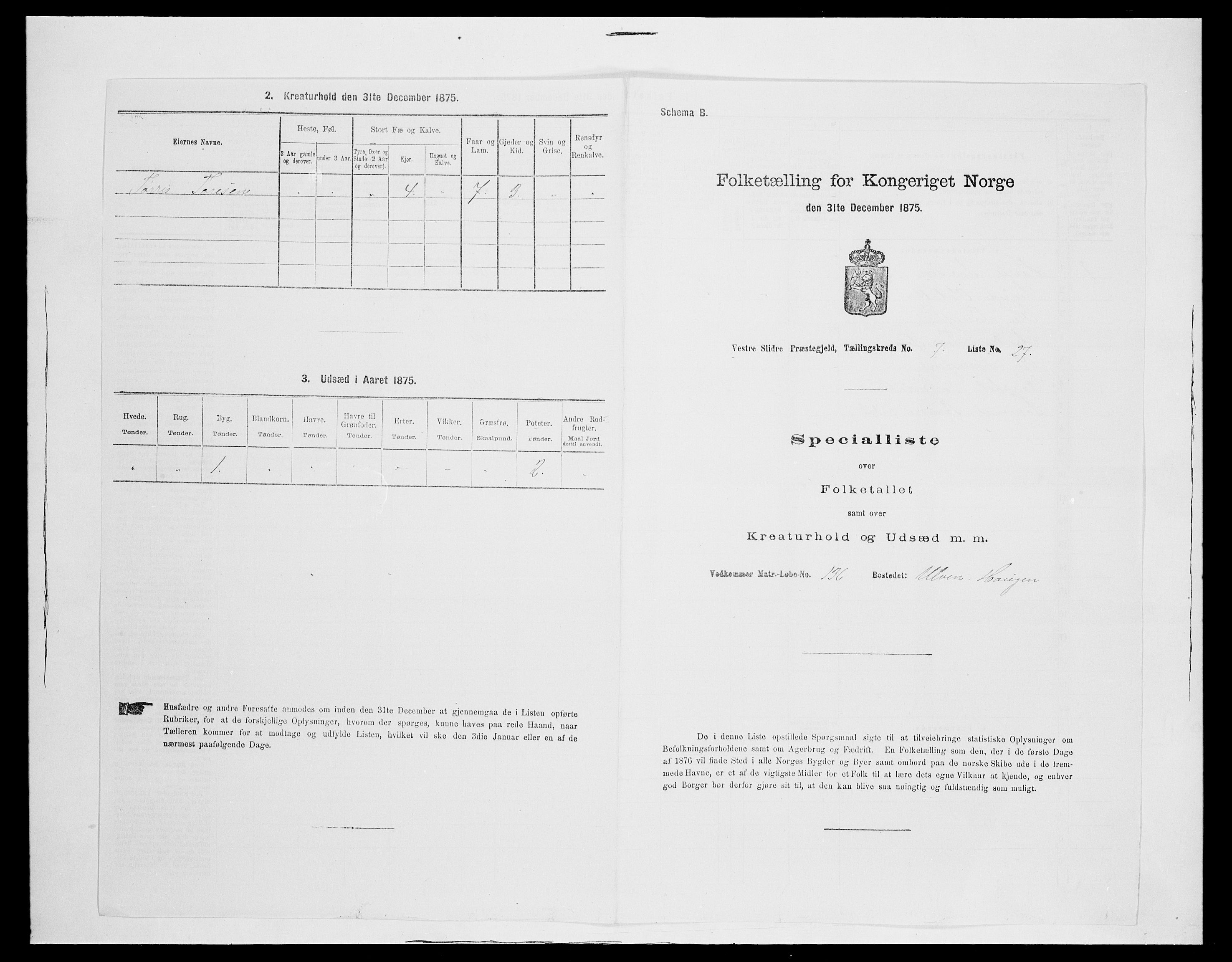 SAH, 1875 census for 0543P Vestre Slidre, 1875, p. 930