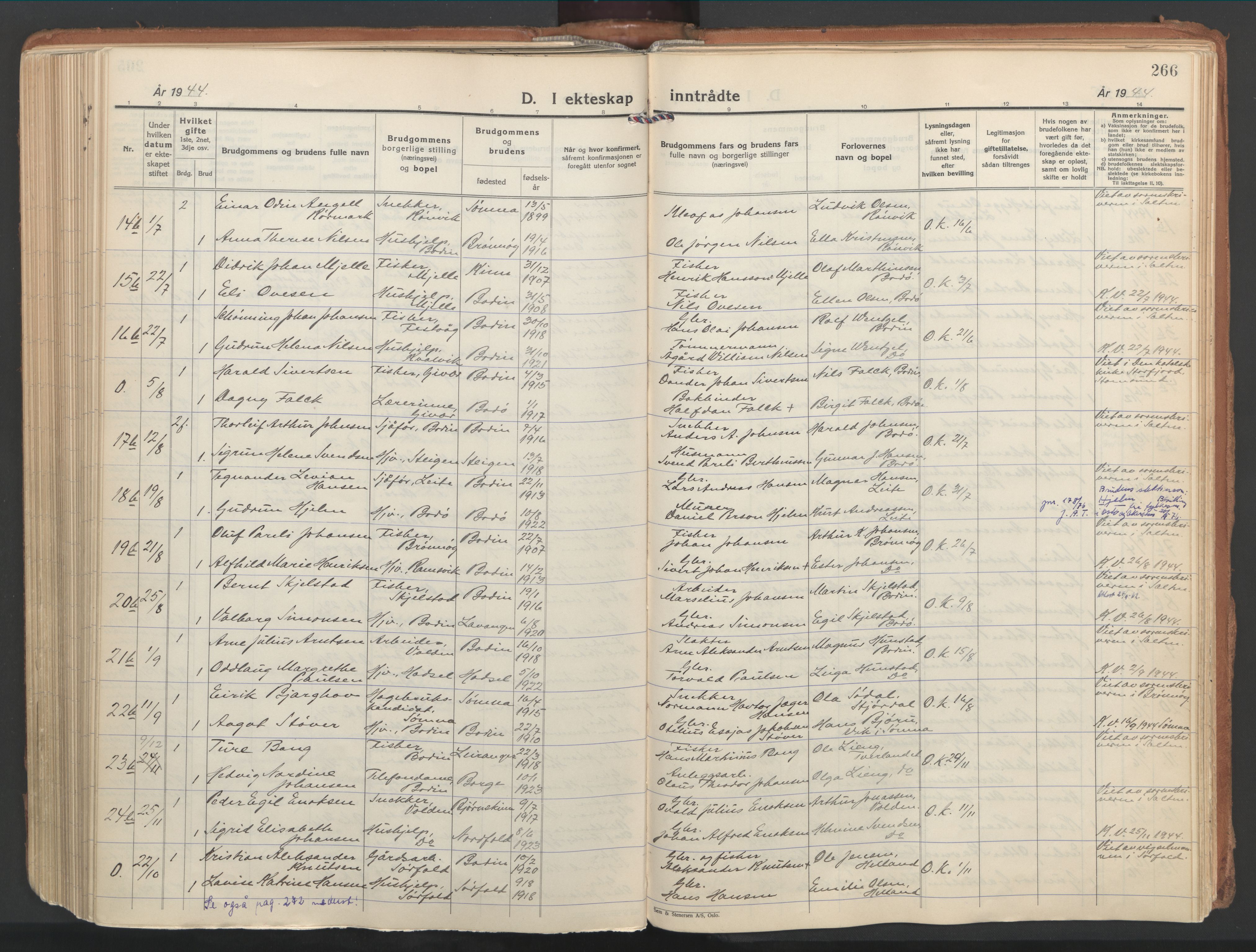 Ministerialprotokoller, klokkerbøker og fødselsregistre - Nordland, SAT/A-1459/802/L0061: Parish register (official) no. 802A08, 1933-1946, p. 266