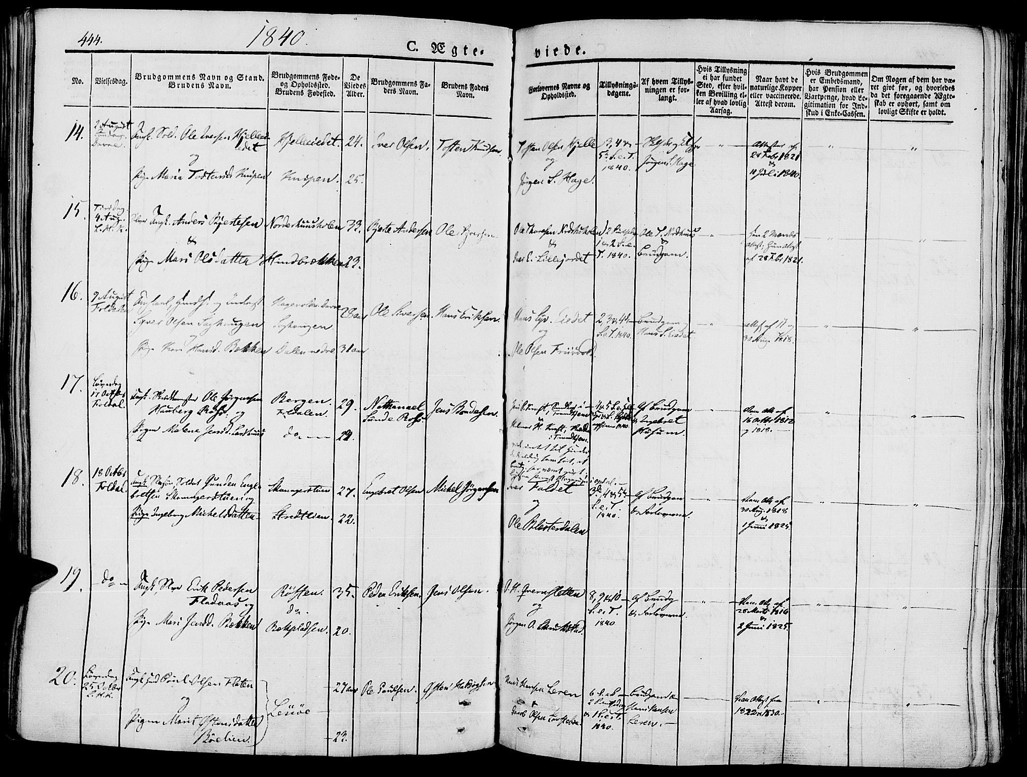 Lesja prestekontor, AV/SAH-PREST-068/H/Ha/Haa/L0005: Parish register (official) no. 5, 1830-1842, p. 444