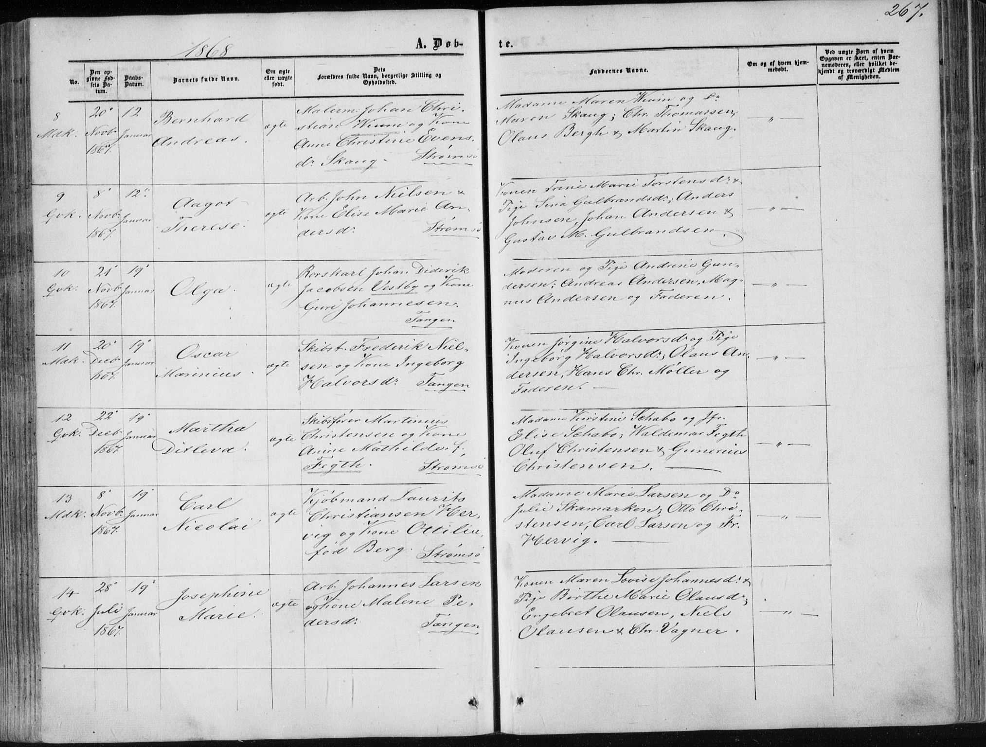 Strømsø kirkebøker, AV/SAKO-A-246/F/Fa/L0015: Parish register (official) no. I 15, 1859-1868, p. 267