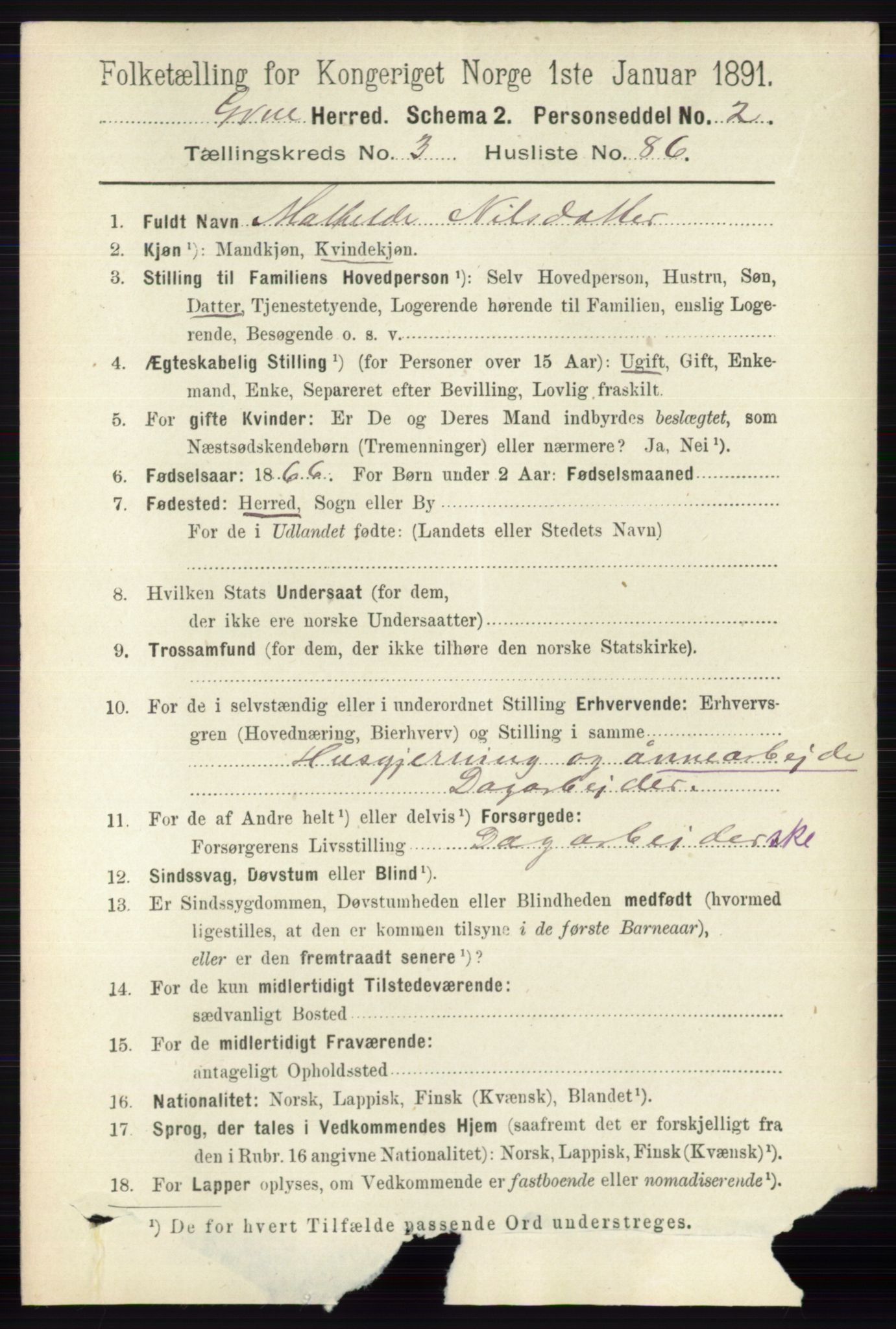 RA, 1891 census for 0423 Grue, 1891, p. 2010