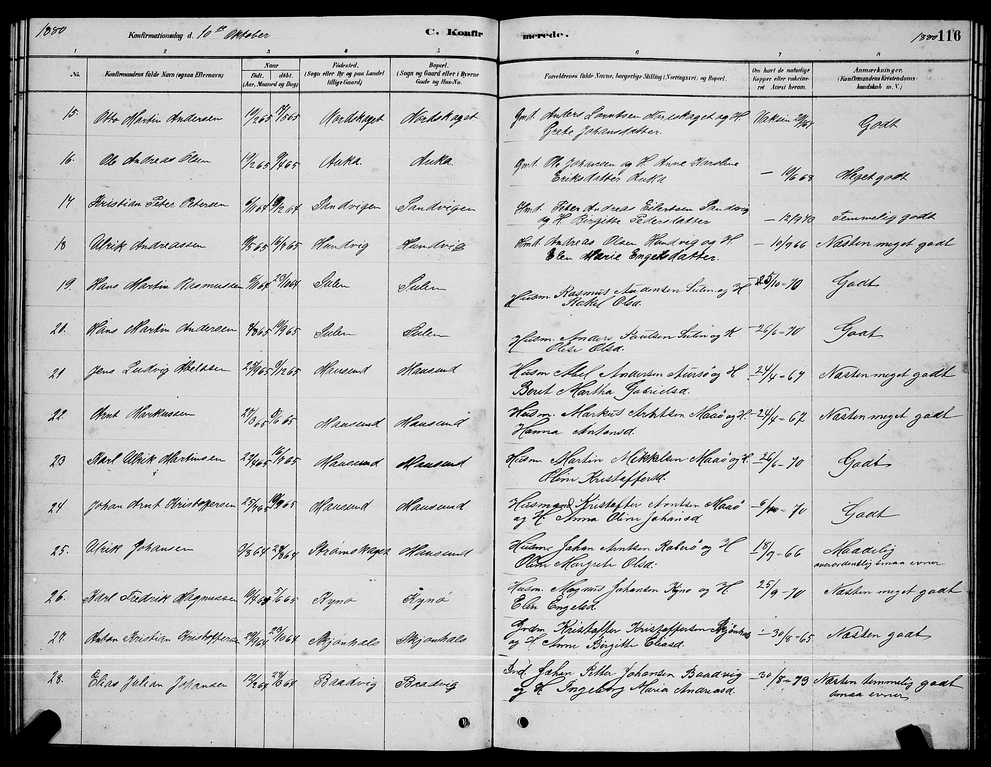 Ministerialprotokoller, klokkerbøker og fødselsregistre - Sør-Trøndelag, SAT/A-1456/640/L0585: Parish register (copy) no. 640C03, 1878-1891, p. 116