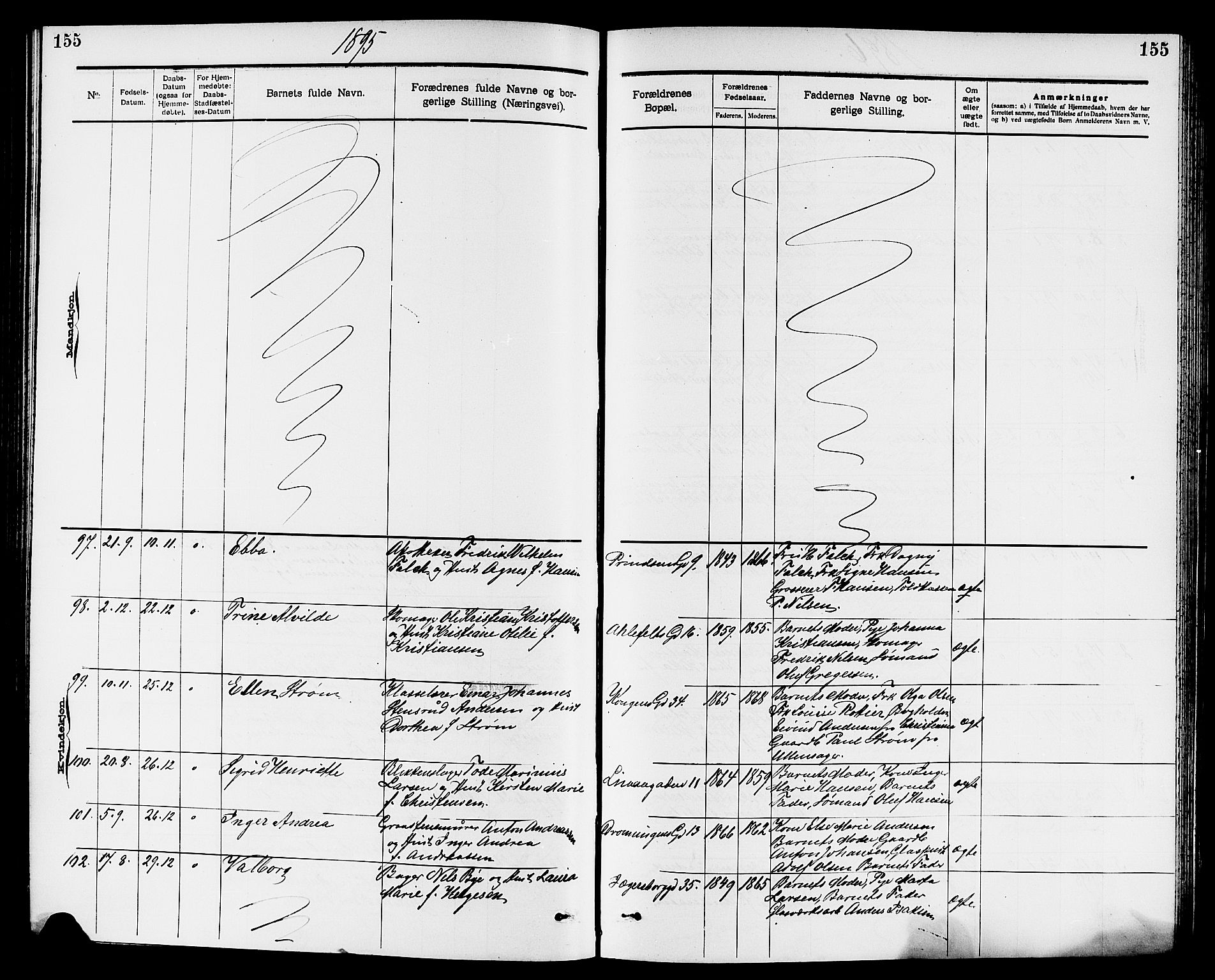 Larvik kirkebøker, AV/SAKO-A-352/G/Ga/L0005: Parish register (copy) no. I 5, 1888-1909, p. 155