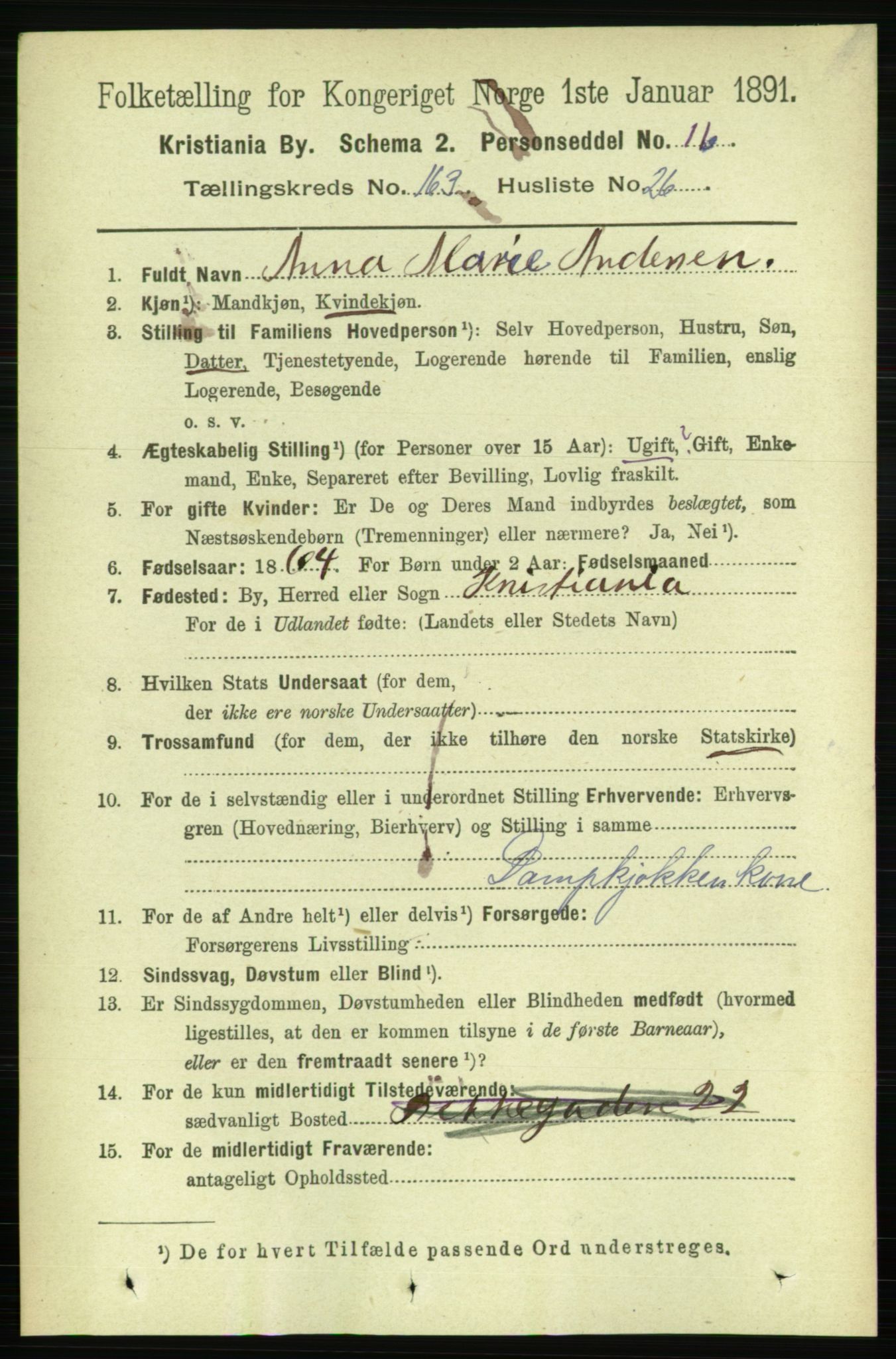RA, 1891 census for 0301 Kristiania, 1891, p. 94152