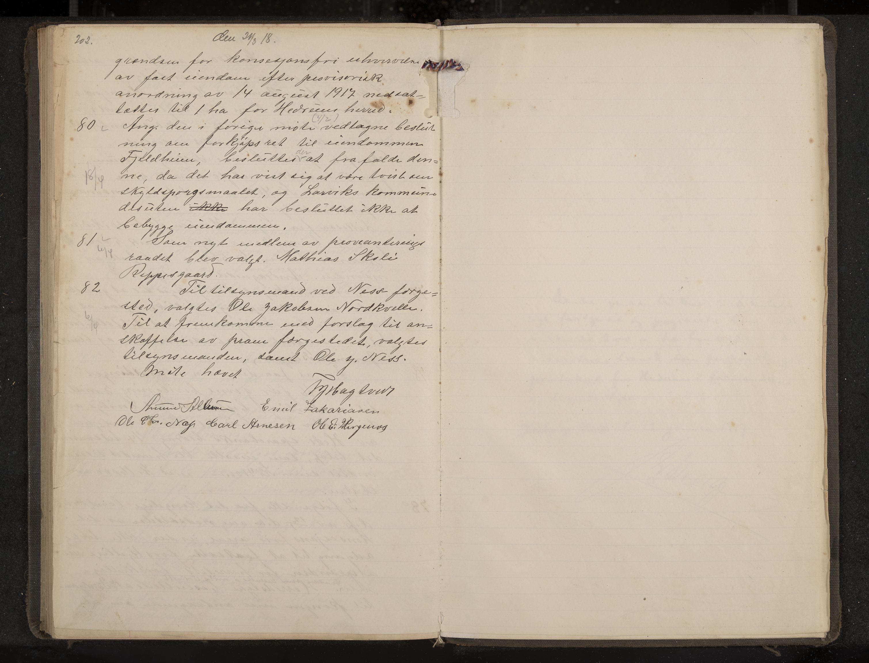 Hedrum formannskap og sentraladministrasjon, IKAK/0727021/A/Aa/L0007: Møtebok med register, 1917-1918, p. 202