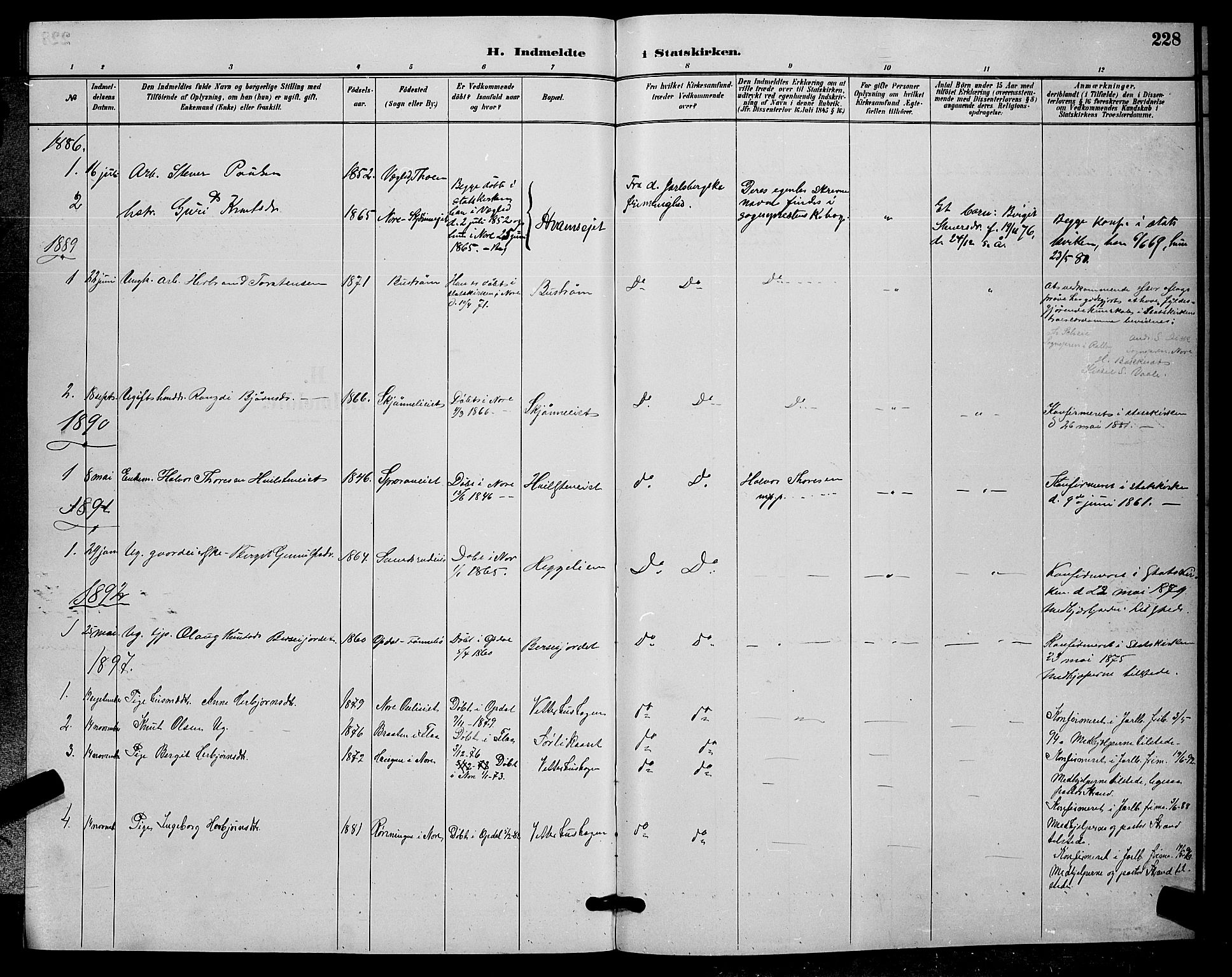 Nore kirkebøker, AV/SAKO-A-238/G/Ga/L0003: Parish register (copy) no. I 3, 1886-1903, p. 228