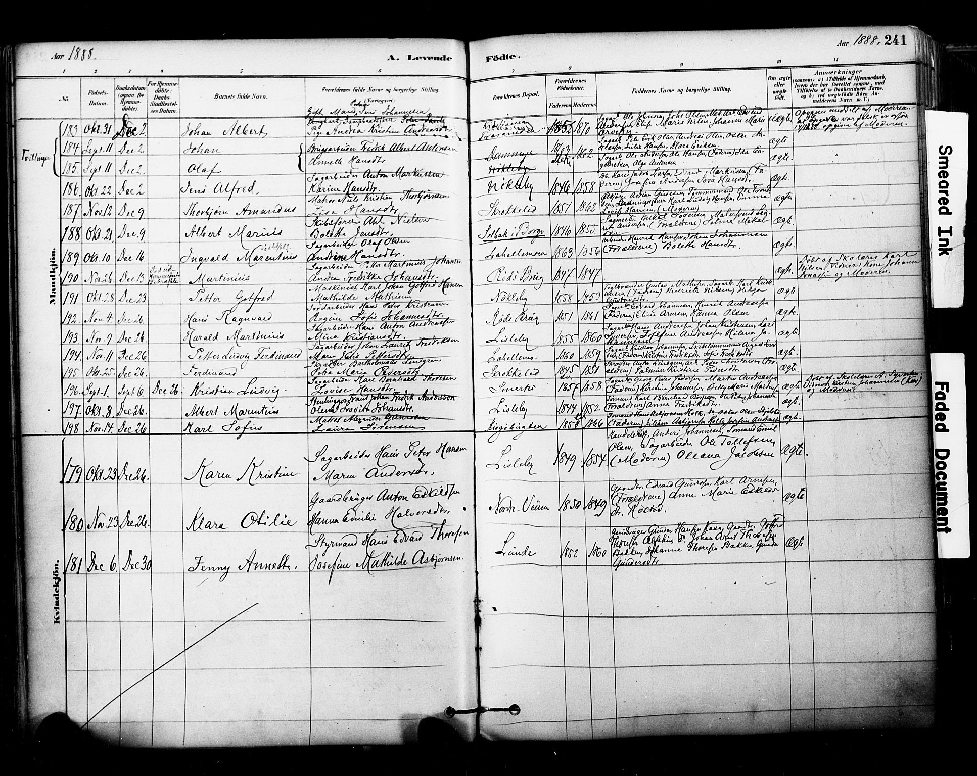 Glemmen prestekontor Kirkebøker, AV/SAO-A-10908/F/Fa/L0011: Parish register (official) no. 11, 1878-1917, p. 241