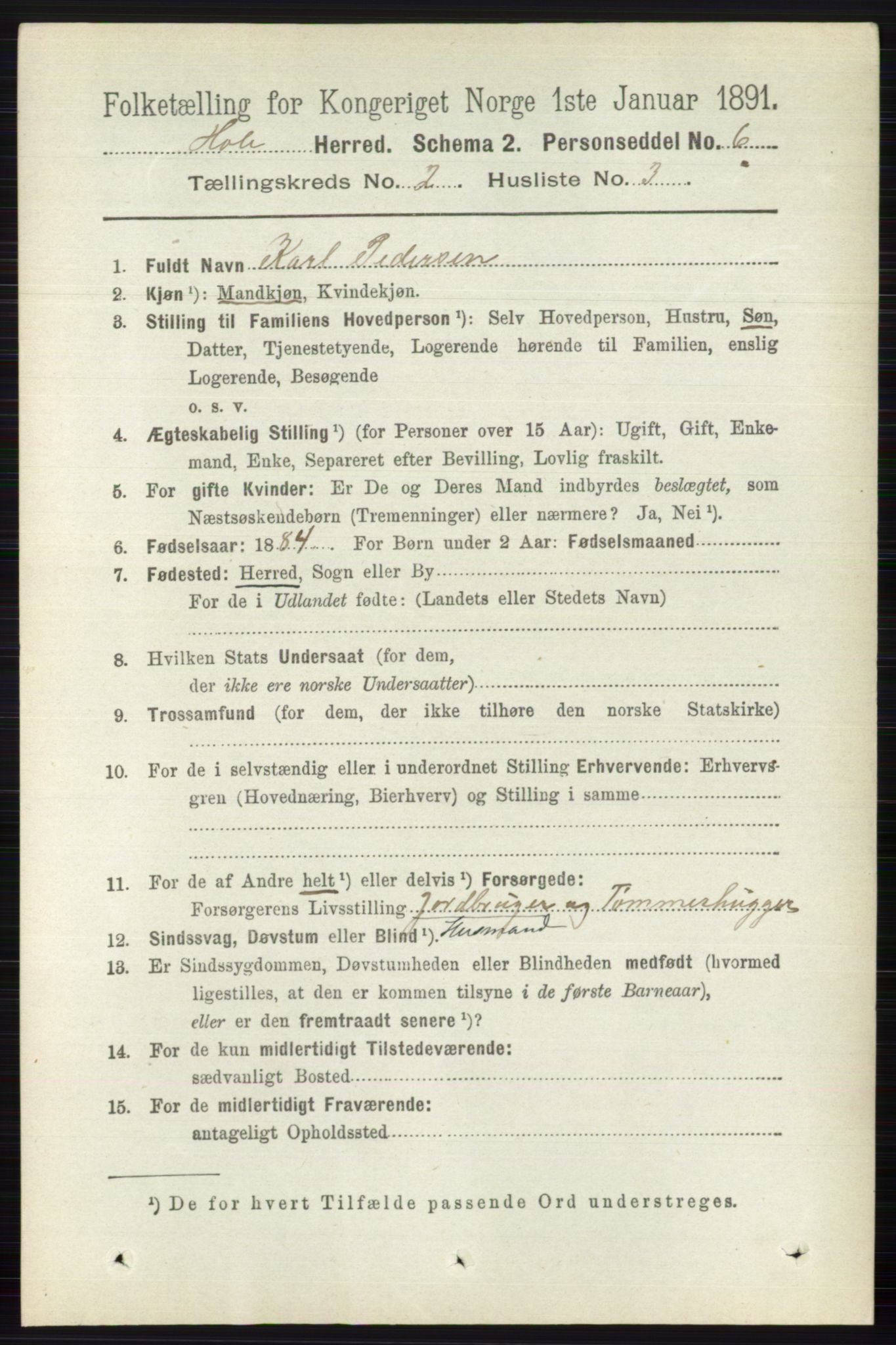 RA, 1891 census for 0612 Hole, 1891, p. 749