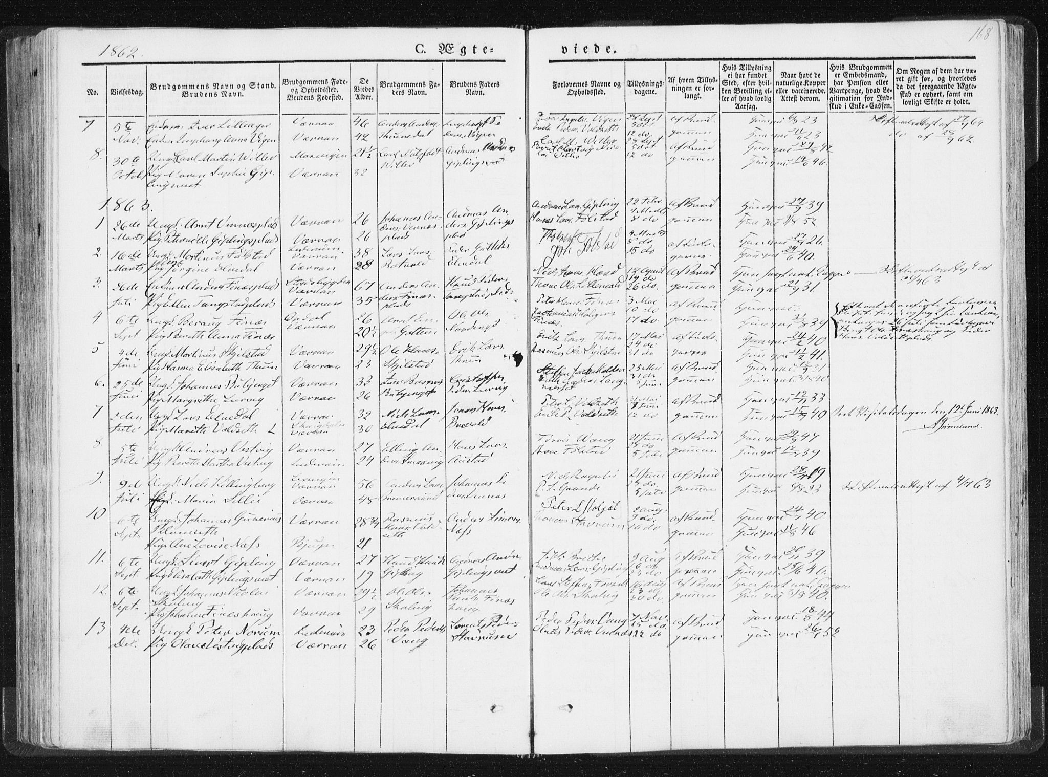 Ministerialprotokoller, klokkerbøker og fødselsregistre - Nord-Trøndelag, SAT/A-1458/744/L0418: Parish register (official) no. 744A02, 1843-1866, p. 168