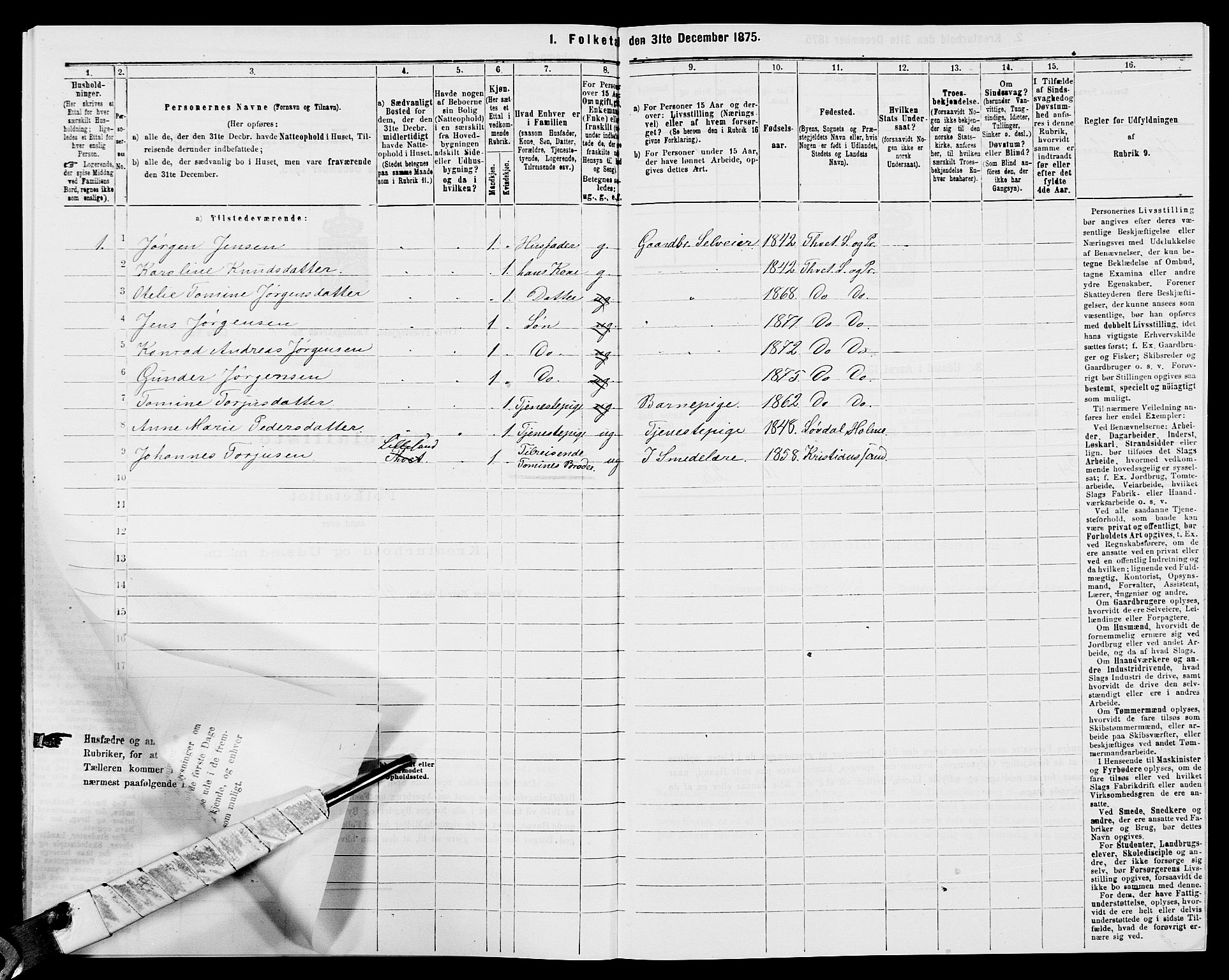 SAK, 1875 census for 1013P Tveit, 1875, p. 518