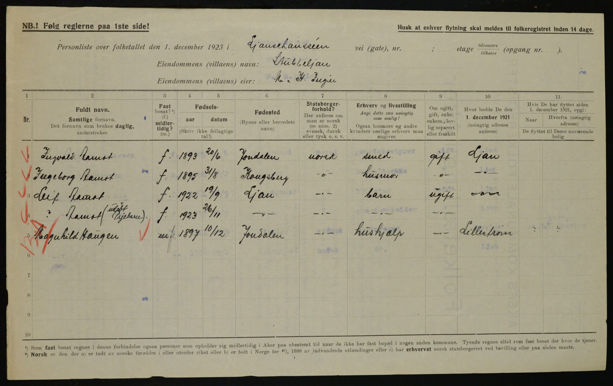 , Municipal Census 1923 for Aker, 1923, p. 41977