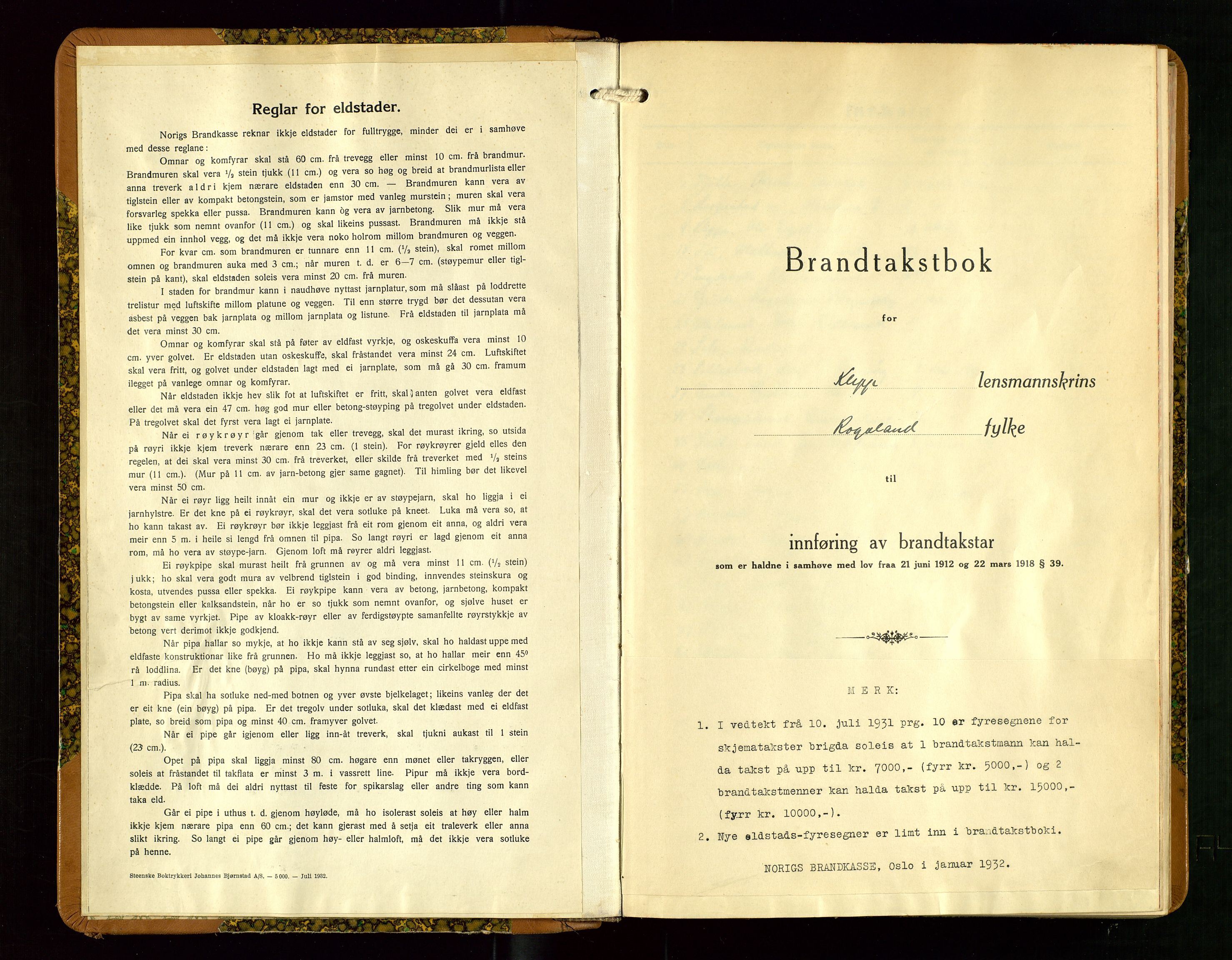 Klepp lensmannskontor, SAST/A-100163/Goc/L0013: "Brandtakstbok" m/register, 1933-1937