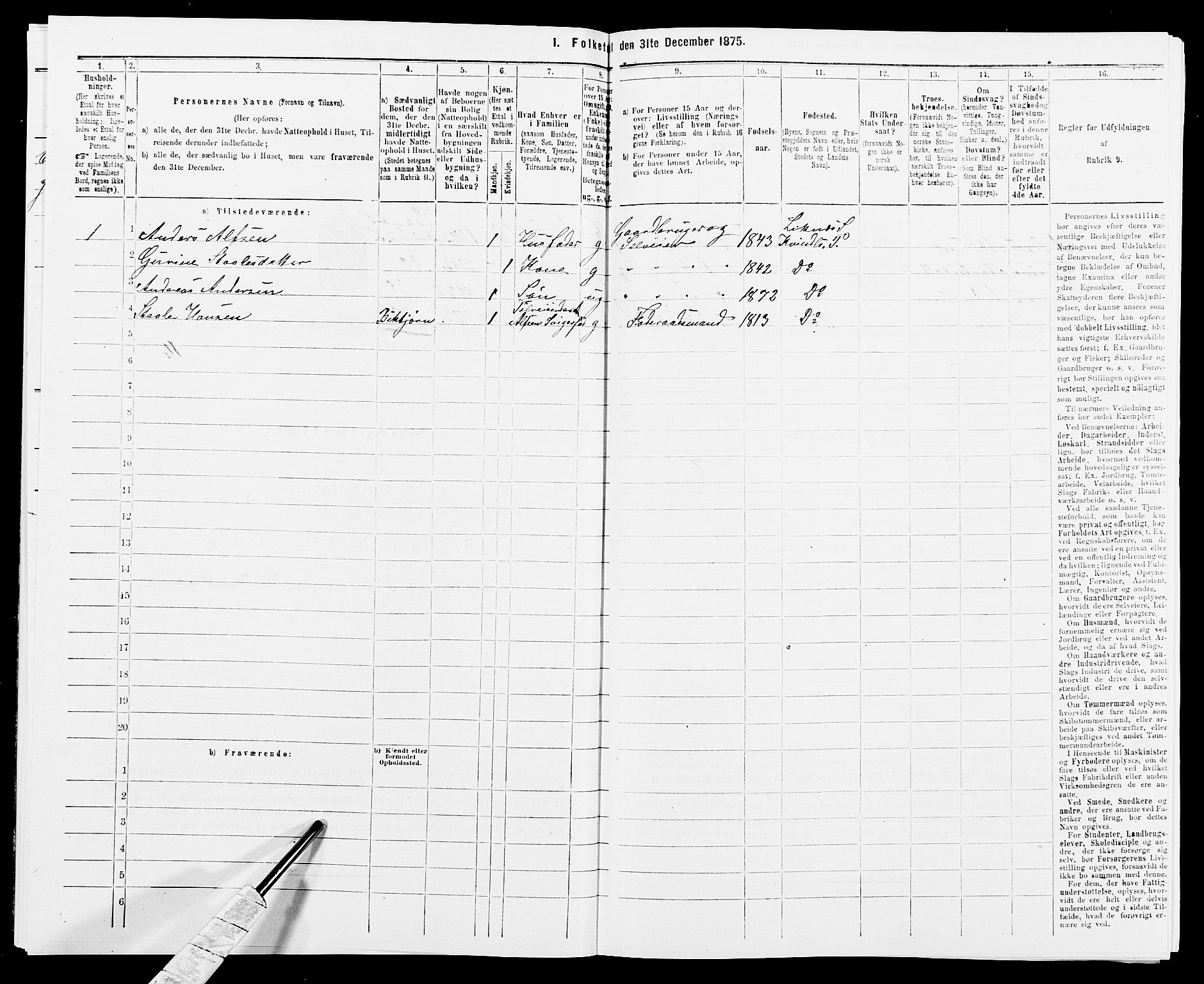 SAK, 1875 census for 1037P Kvinesdal, 1875, p. 302