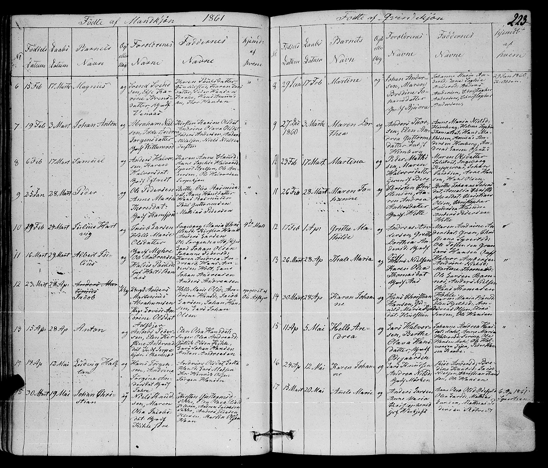 Ramnes kirkebøker, AV/SAKO-A-314/F/Fa/L0005: Parish register (official) no. I 5, 1841-1861, p. 222-223