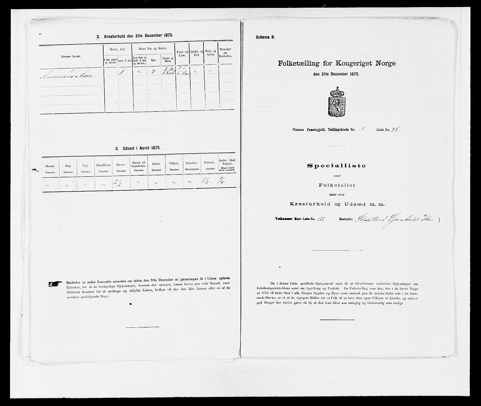 SAB, 1875 census for 1218P Finnås, 1875, p. 516