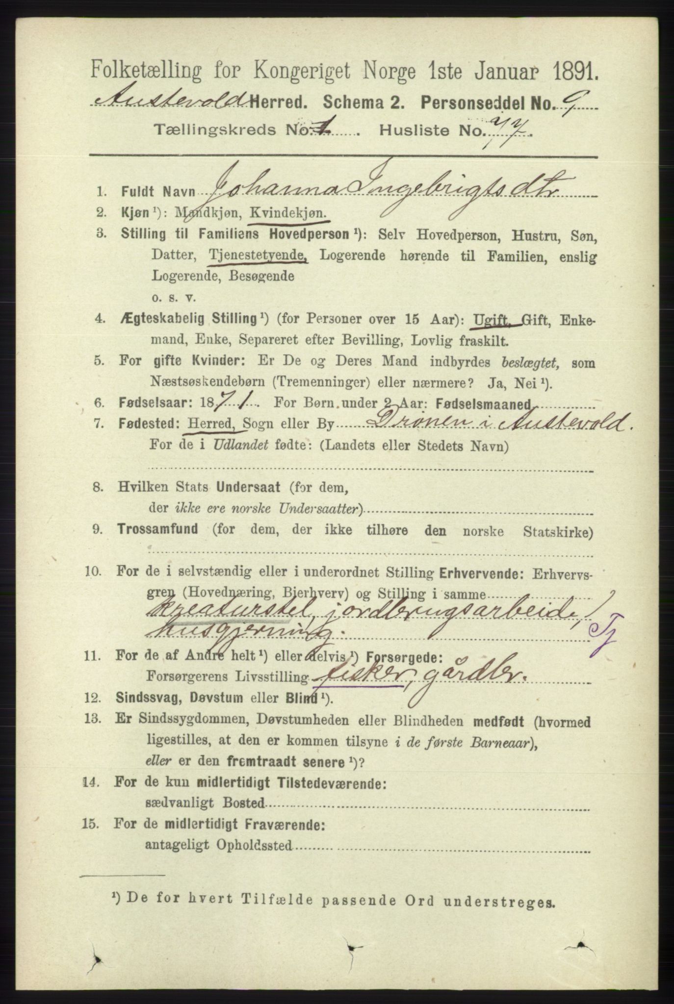 RA, 1891 census for 1244 Austevoll, 1891, p. 551