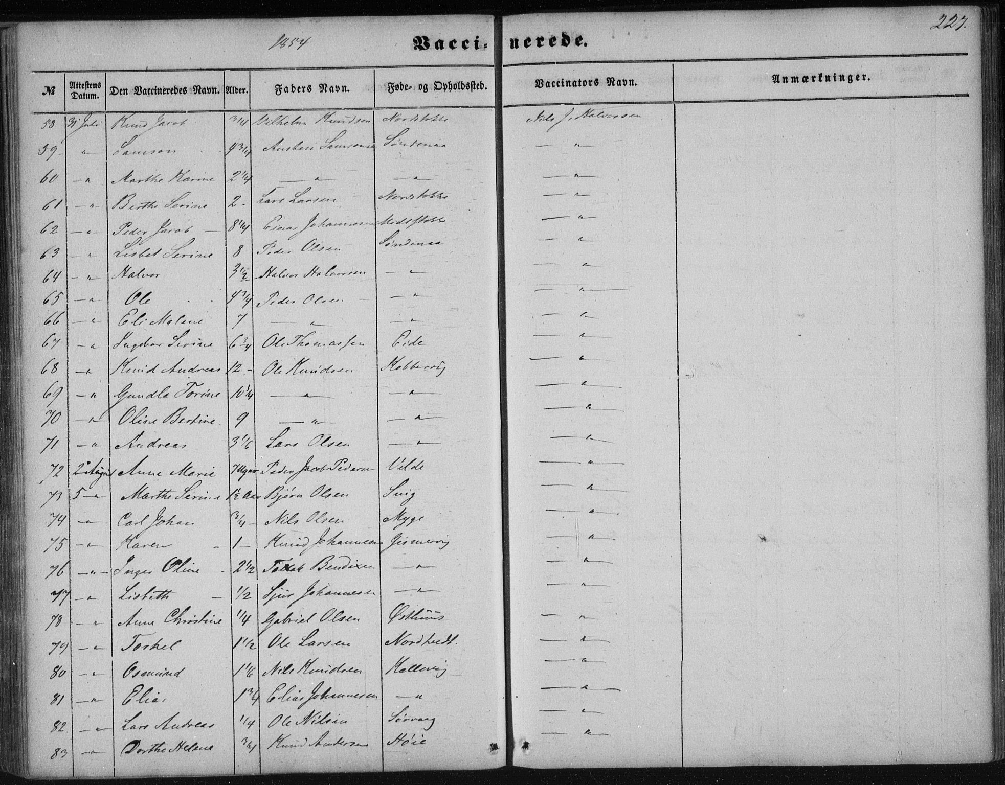 Avaldsnes sokneprestkontor, AV/SAST-A -101851/H/Ha/Haa/L0009: Parish register (official) no. A 9, 1853-1865, p. 227