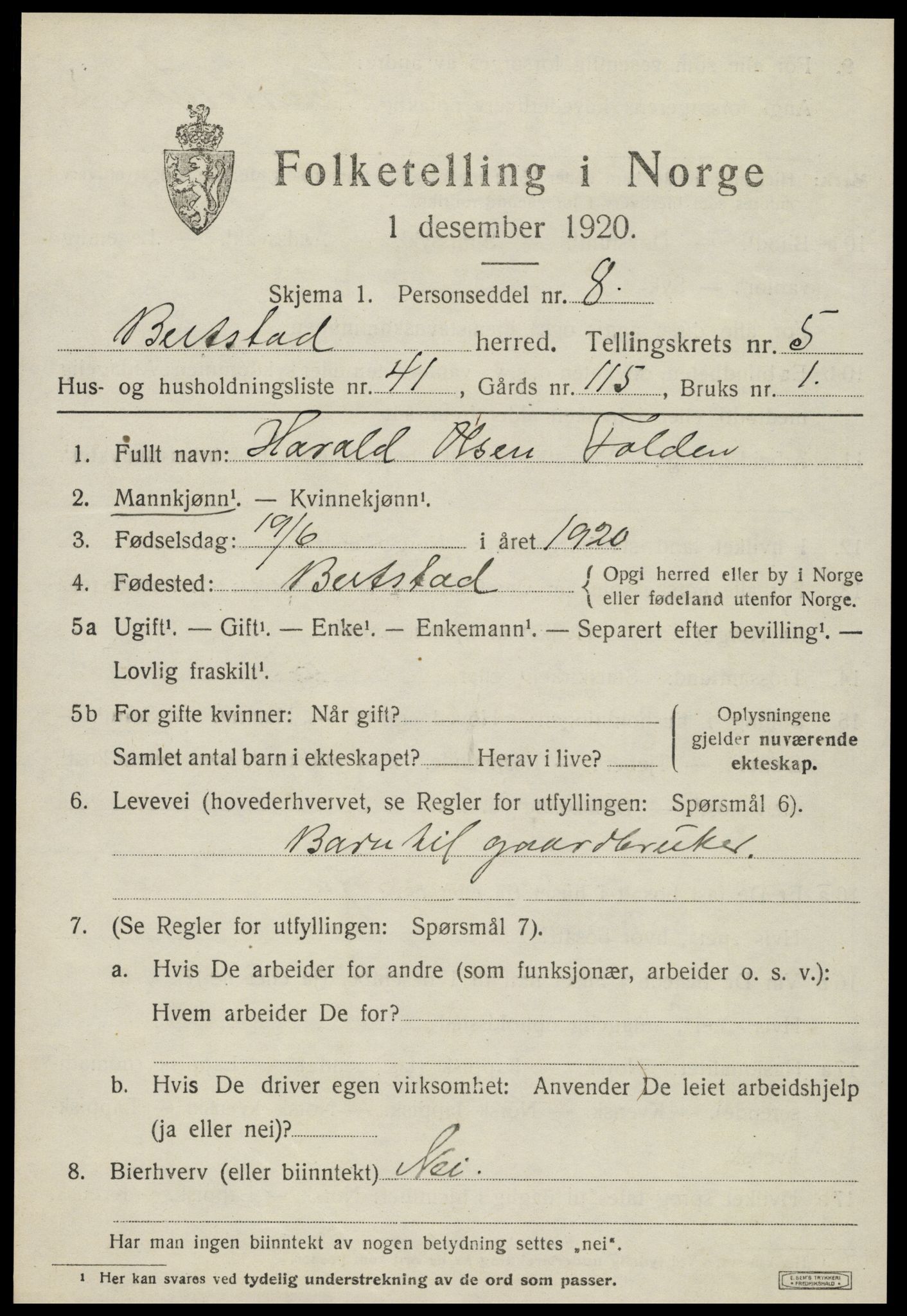 SAT, 1920 census for Beitstad, 1920, p. 4101