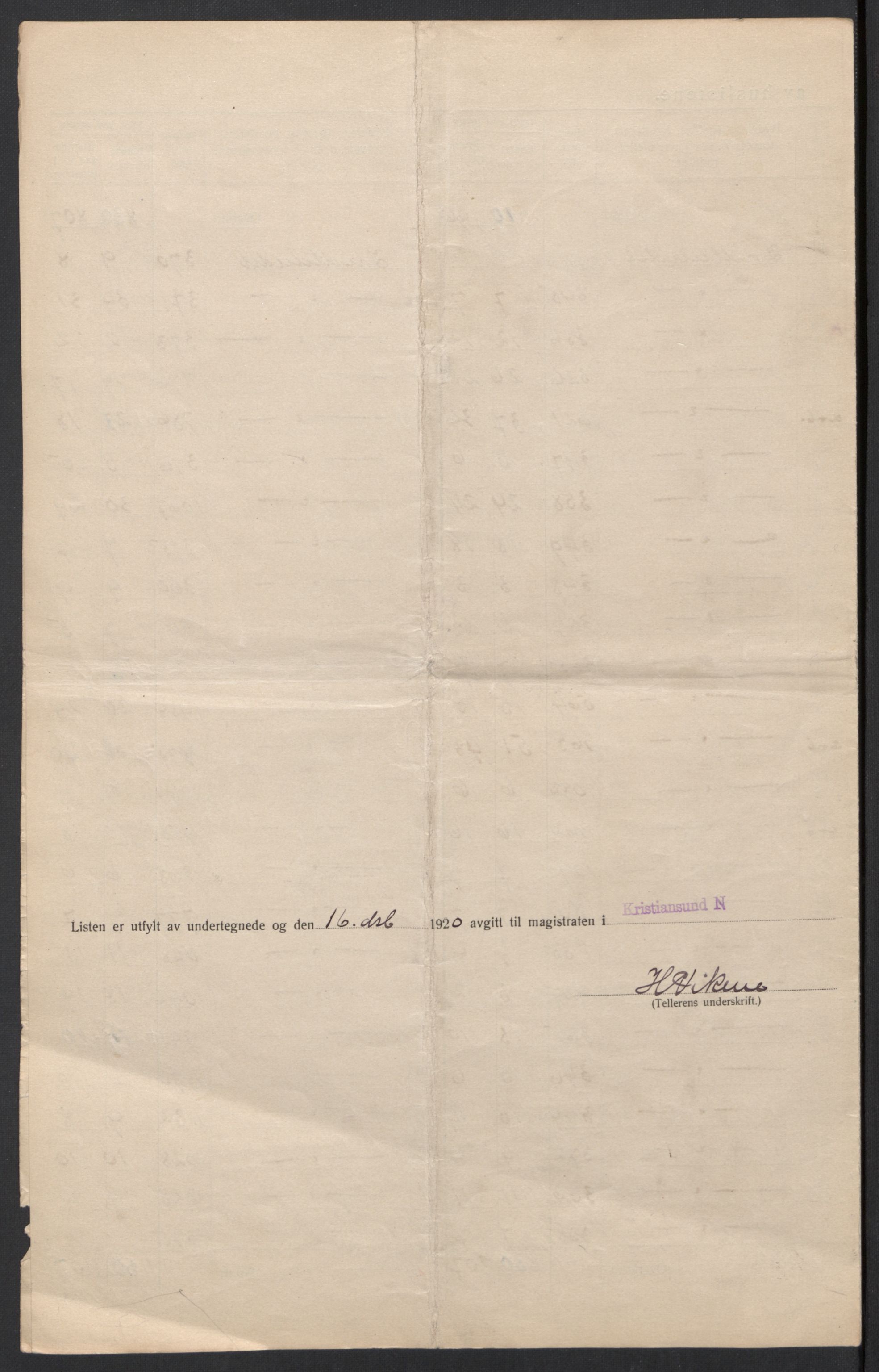 SAT, 1920 census for Kristiansund, 1920, p. 50