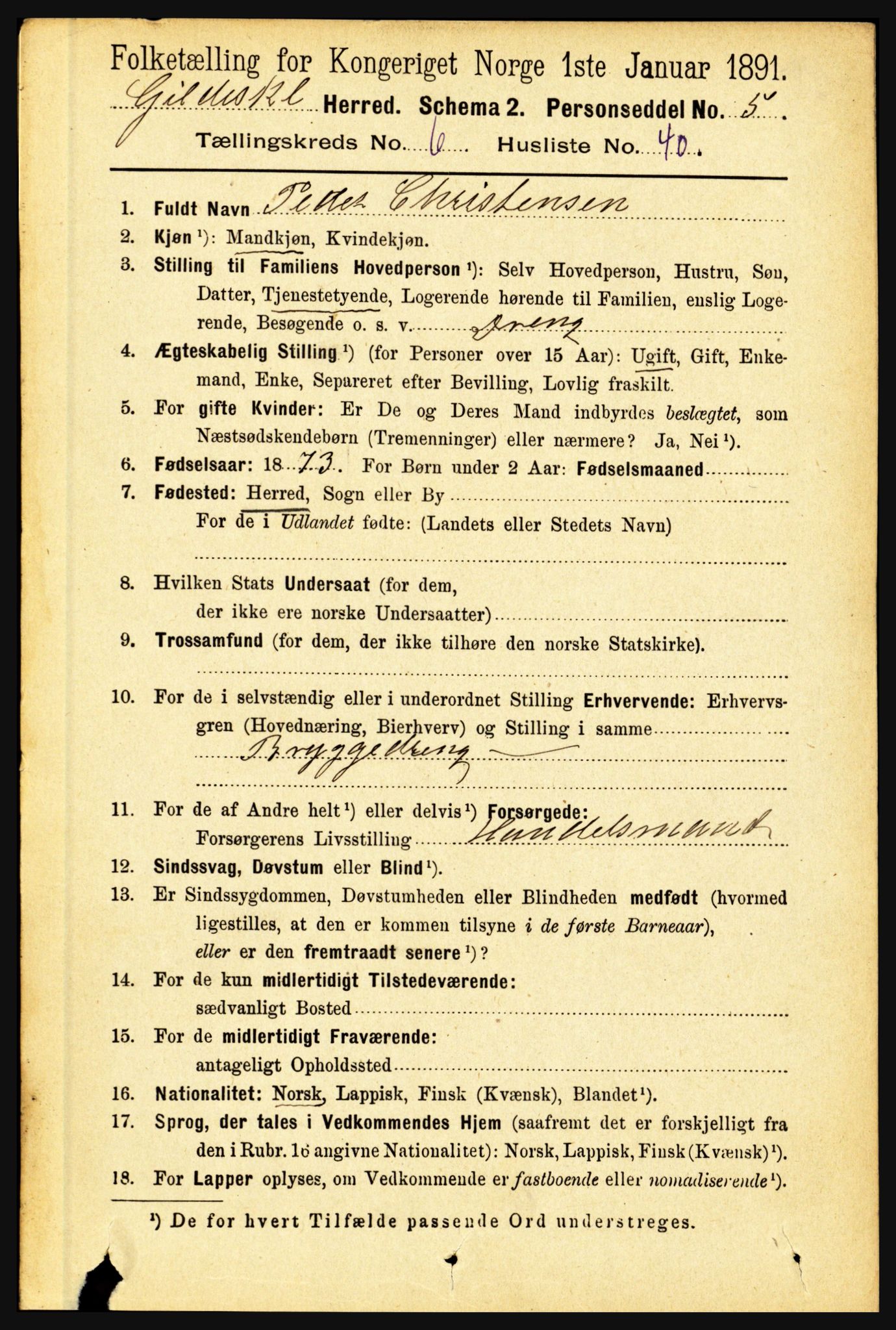 RA, 1891 census for 1838 Gildeskål, 1891, p. 2197