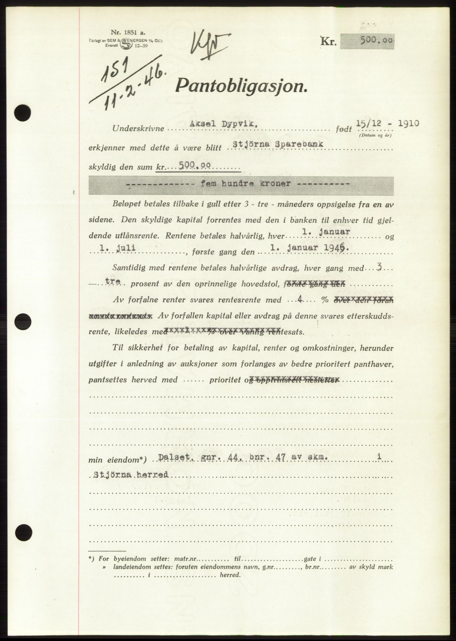 Fosen sorenskriveri, AV/SAT-A-1107/1/2/2C: Mortgage book no. B, 1946-1948, Diary no: : 151/1946